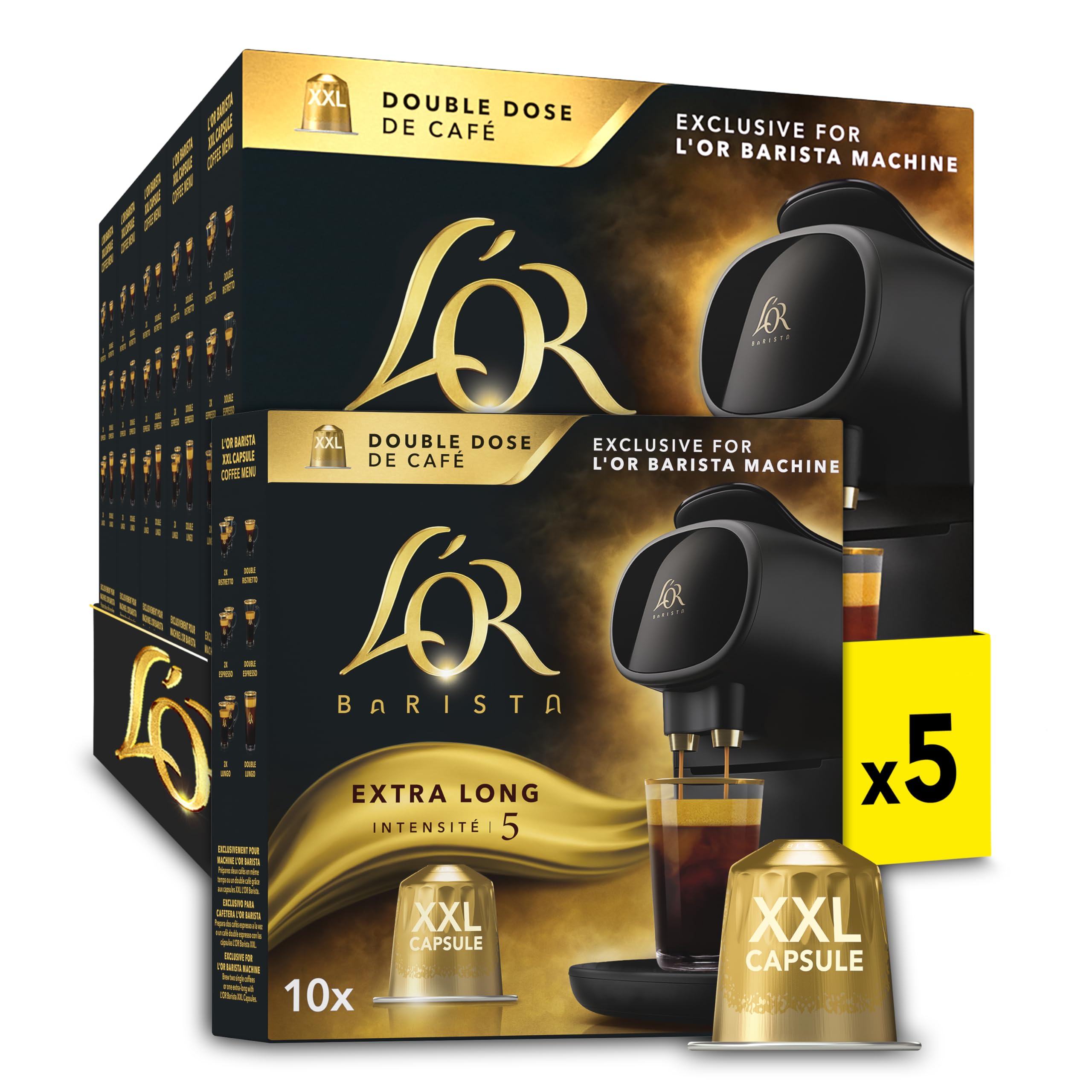L'OR Barista Extra Long XXL Kaffeepads Intensität 5 (5 x 10er Packung, 50 Stück insgesamt)