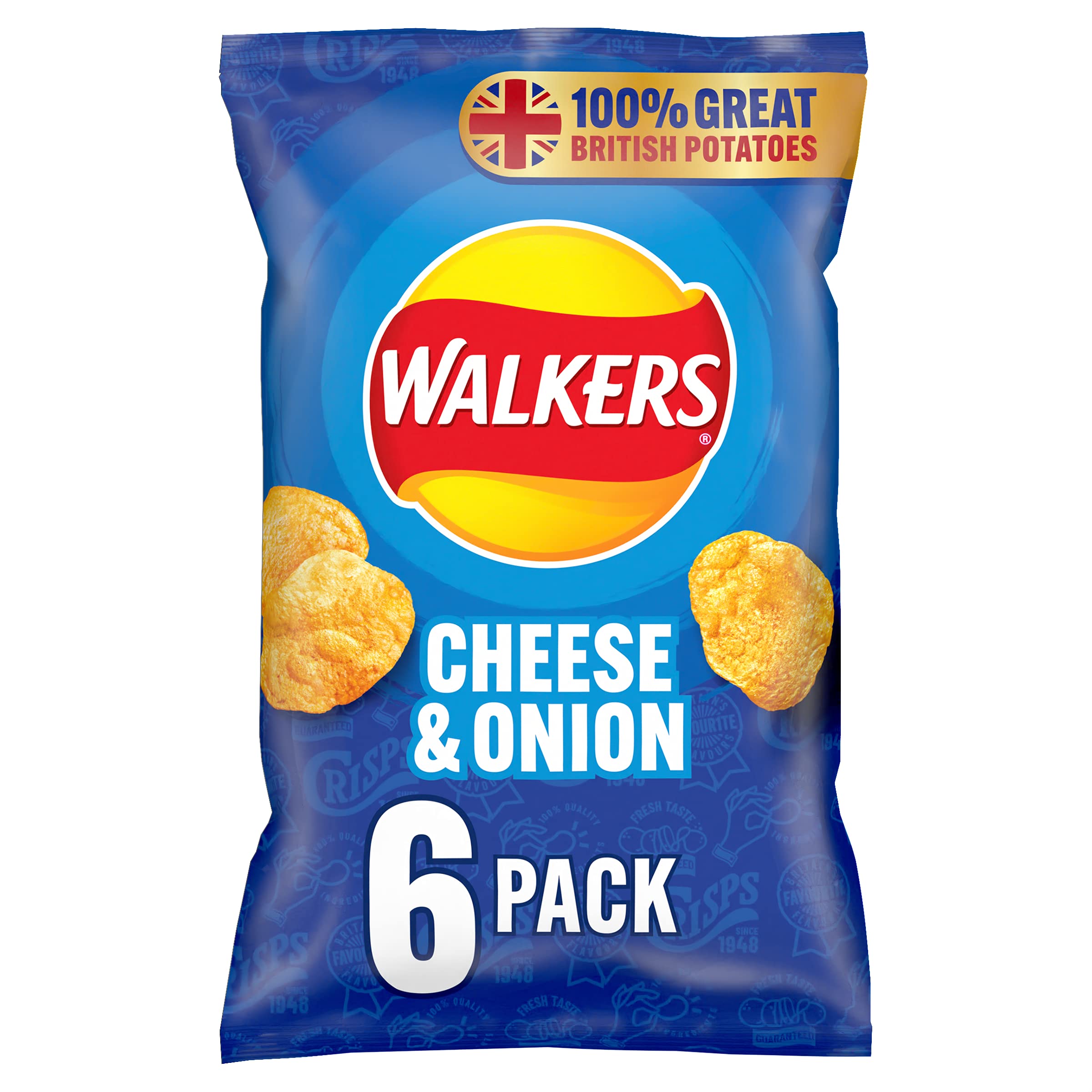 Walkers Käse und Zwiebeln Vegetarische Multipack Chips, 6x25g