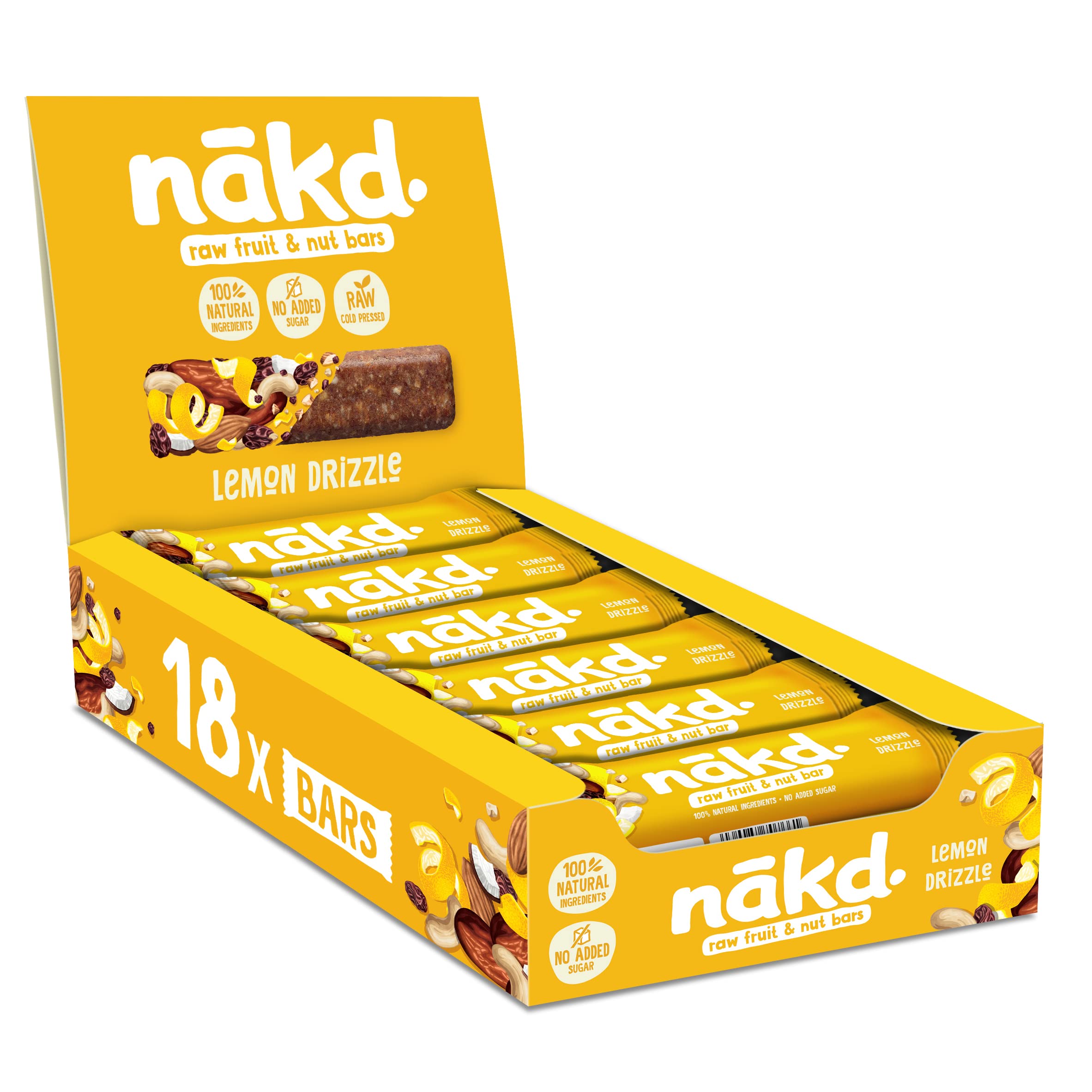 Nakd Lemon Drizzle Rohkost- und Nussriegel – Vegan, Glutenfrei, Ohne Zuckerzusatz – 35 g x 18 Riegel