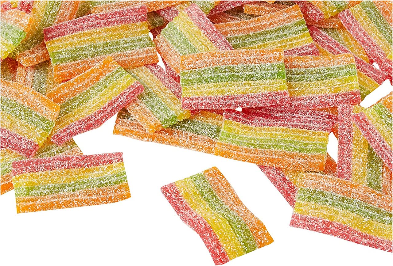 HARIBO Regenbogenstreifen – Saure und fruchtige Gummibonbons – 130 g Portionsgröße