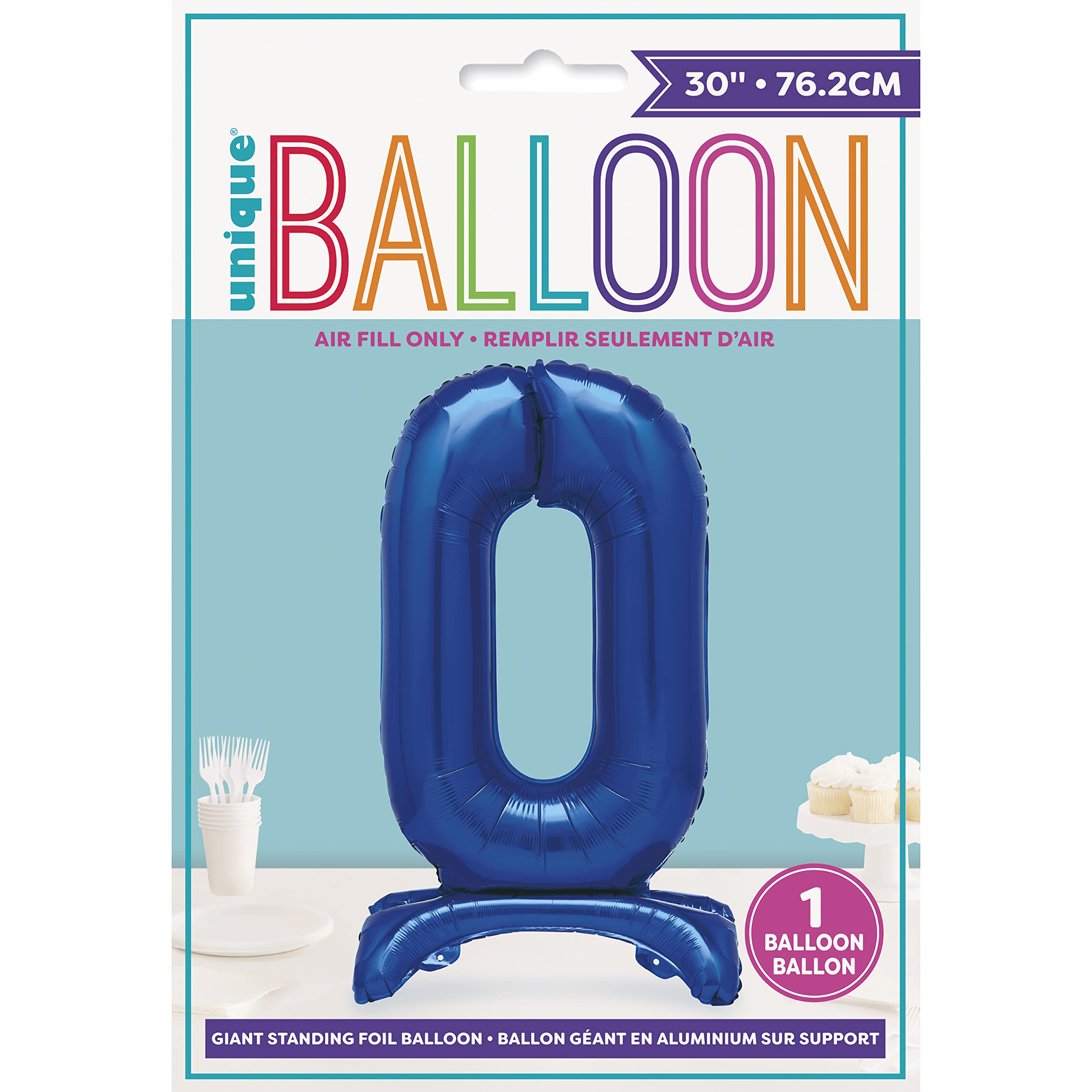 Einzigartiger blauer Folienballon mit der Zahl 0, stehend, 76,2 cm – riesige Partydekoration mit Luftfüllung
