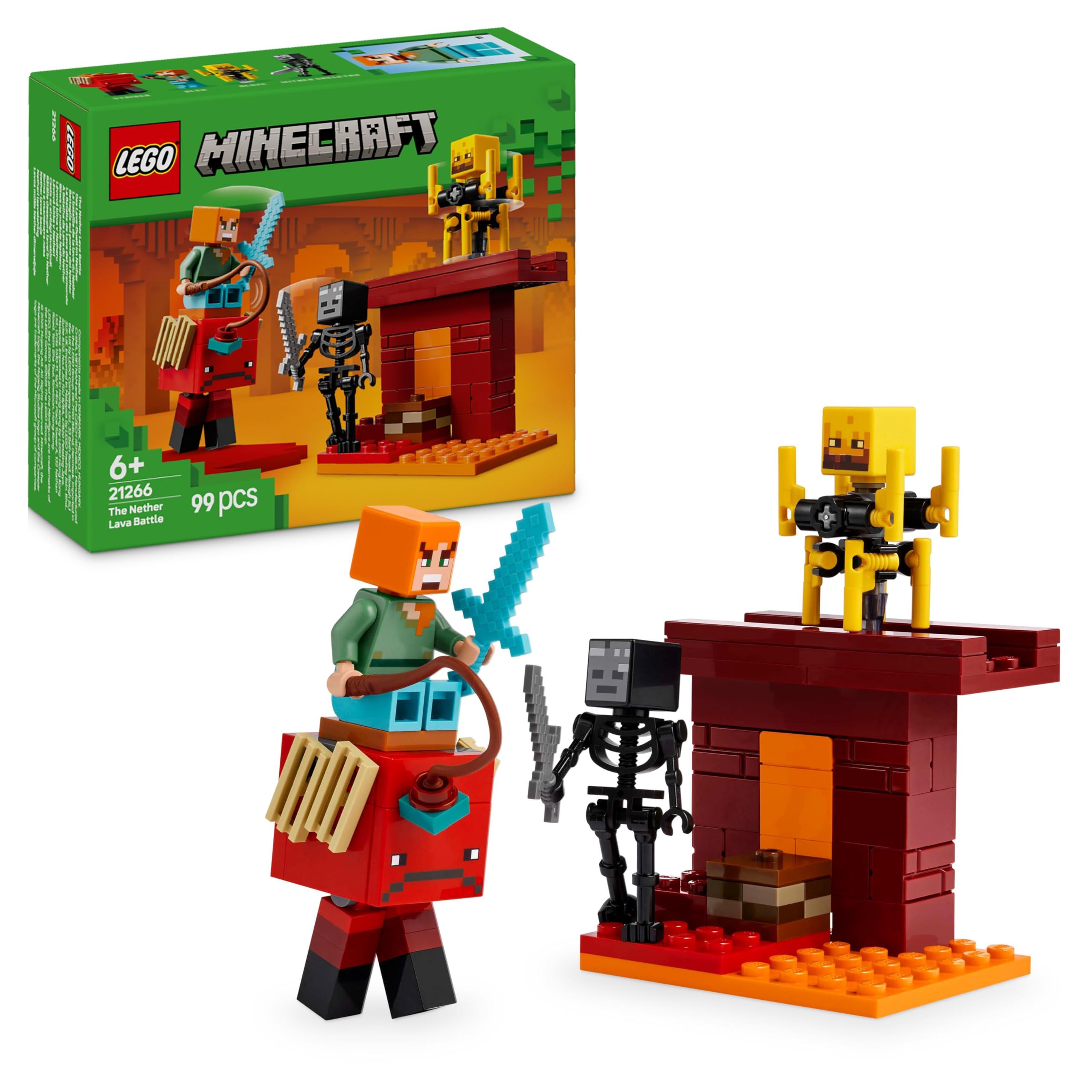 LEGO Minecraft The Nether Lava Battle Bauset – 99-teiliges Spielset mit Alex-Figur, ab 6 Jahren