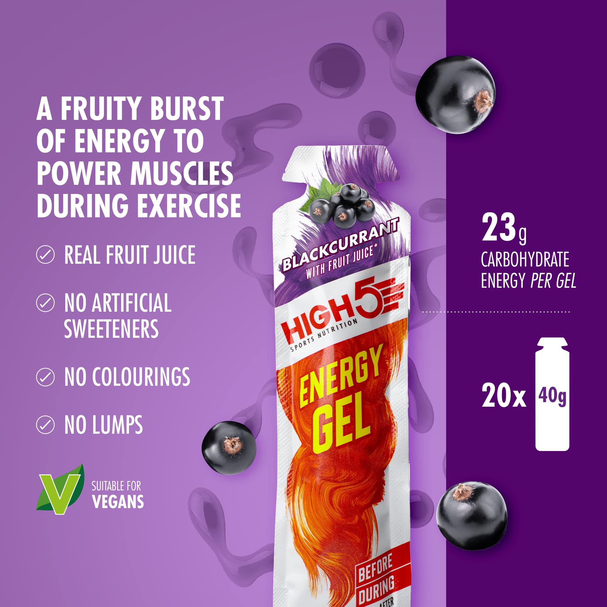 HIGH5 - Schwarze Johannisbeere Energiegels (20 x 40g) Sporternährung