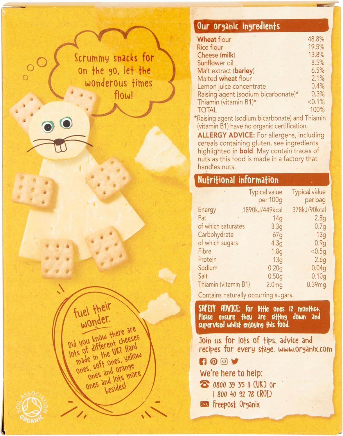 Organix Mini Bio-Käsecracker Kleinkind-Snack ab 12 Monaten, 4x20g Multipack