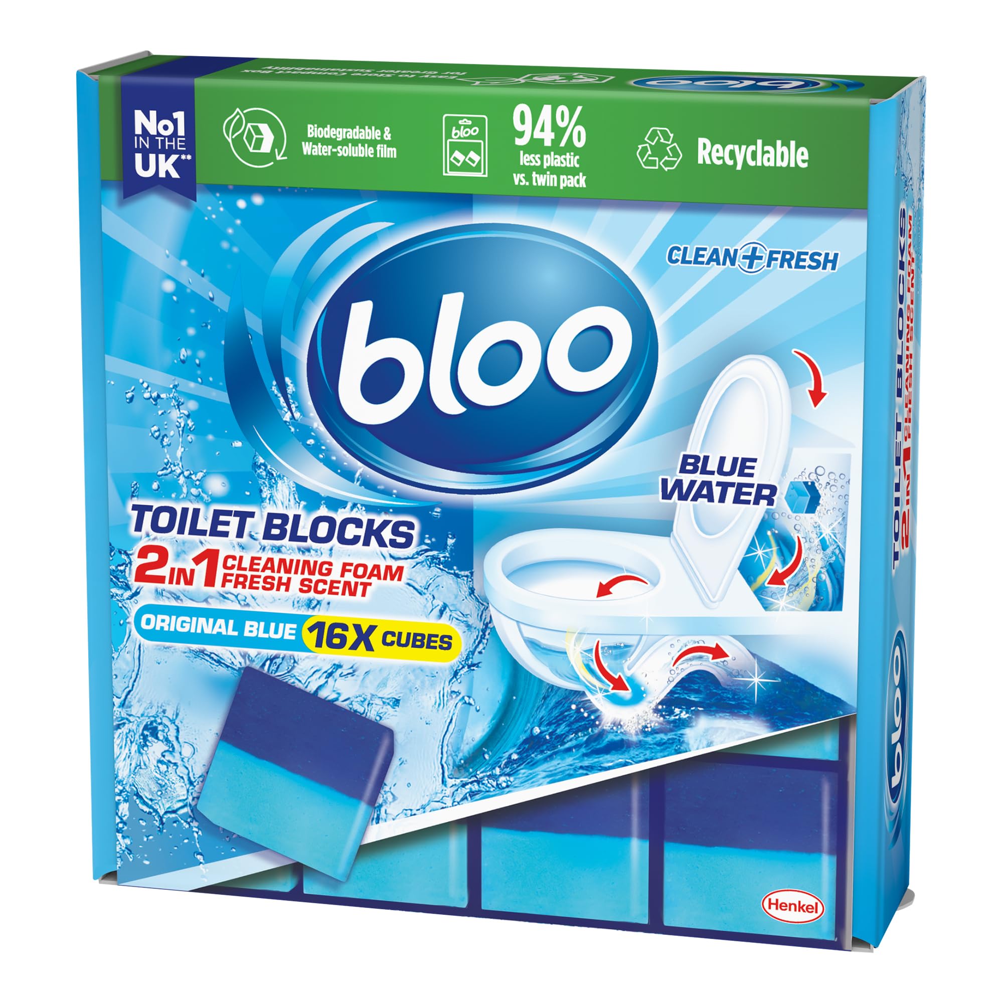 Bloo – Original Blue Toilettenblock-Spülkastenreiniger, 16er-Pack