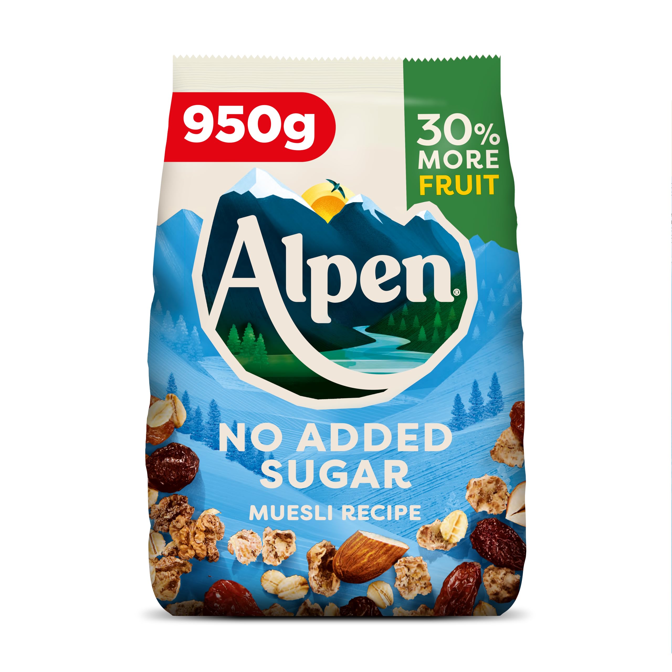 Alpen Müsli ohne Zuckerzusatz, ballaststoffreich, vegetarisches Frühstücksmüsli