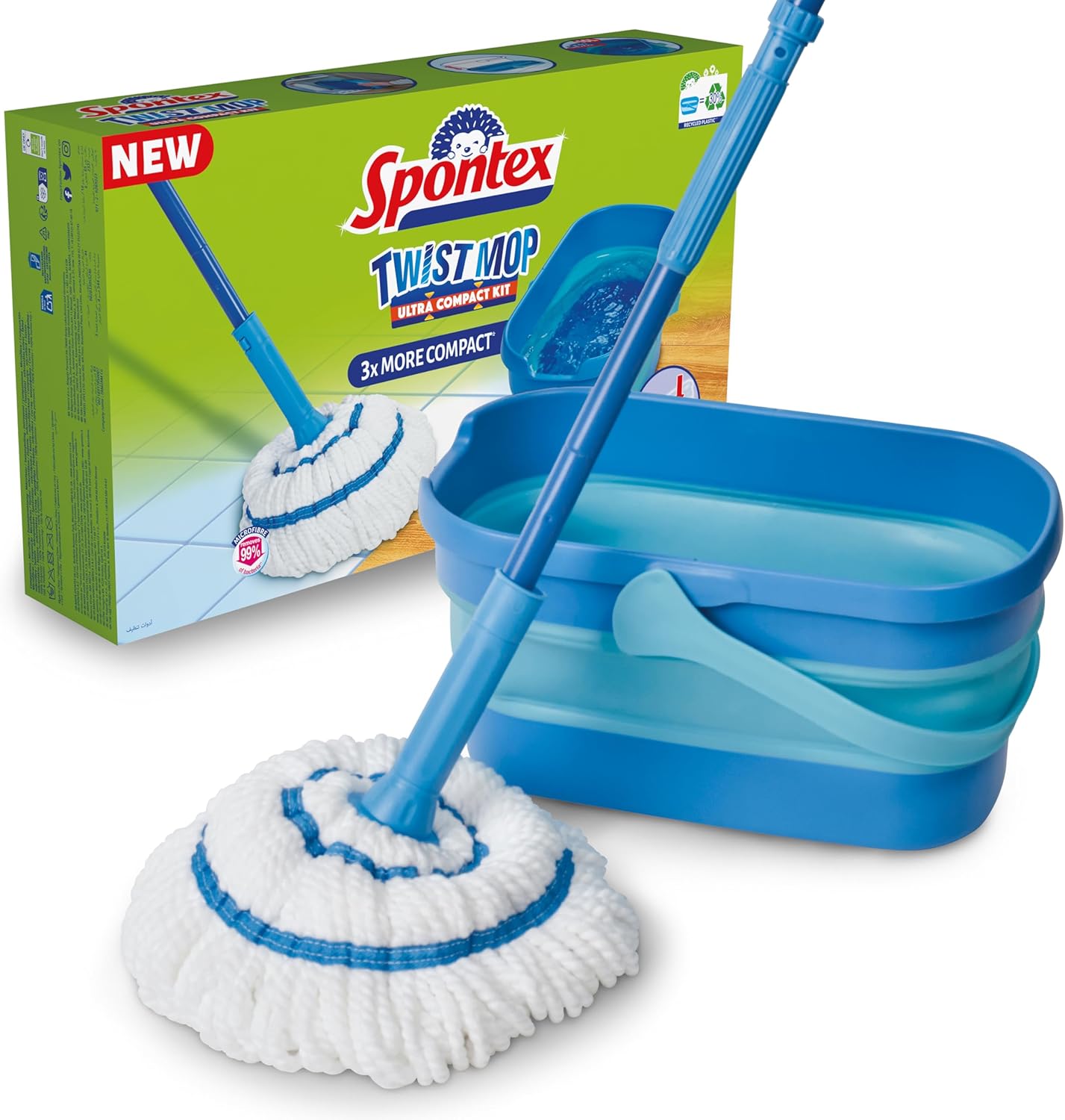Spontex Ultra Compact Twist Mop und Eimer-Set – Mikrofaser-Mopp mit integriertem Wringsystem