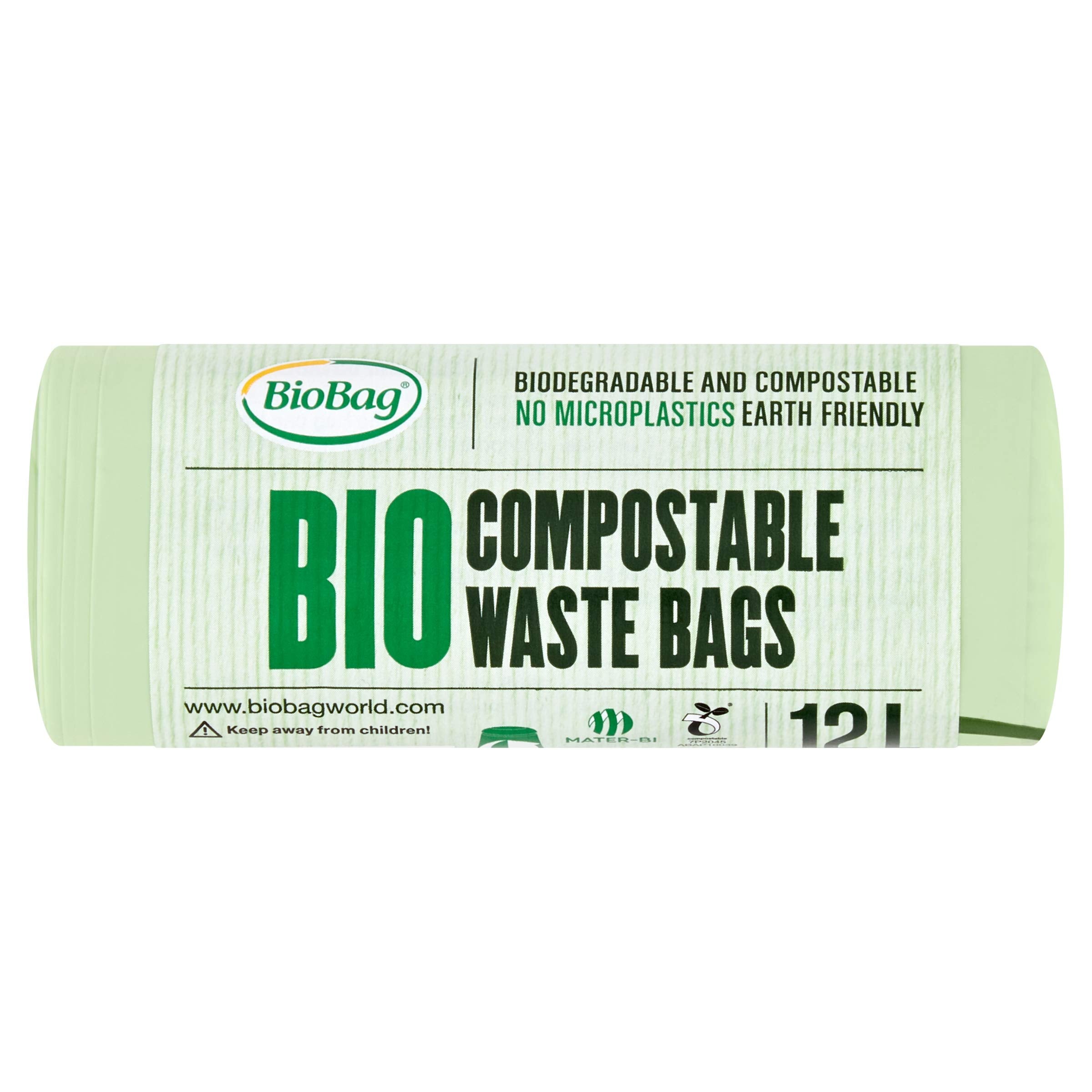 BioBag 12L kompostierbare Caddy-Müllbeutel – 100 % biologisch abbaubare Küchenabfallbeutel (14 Stück, grün)