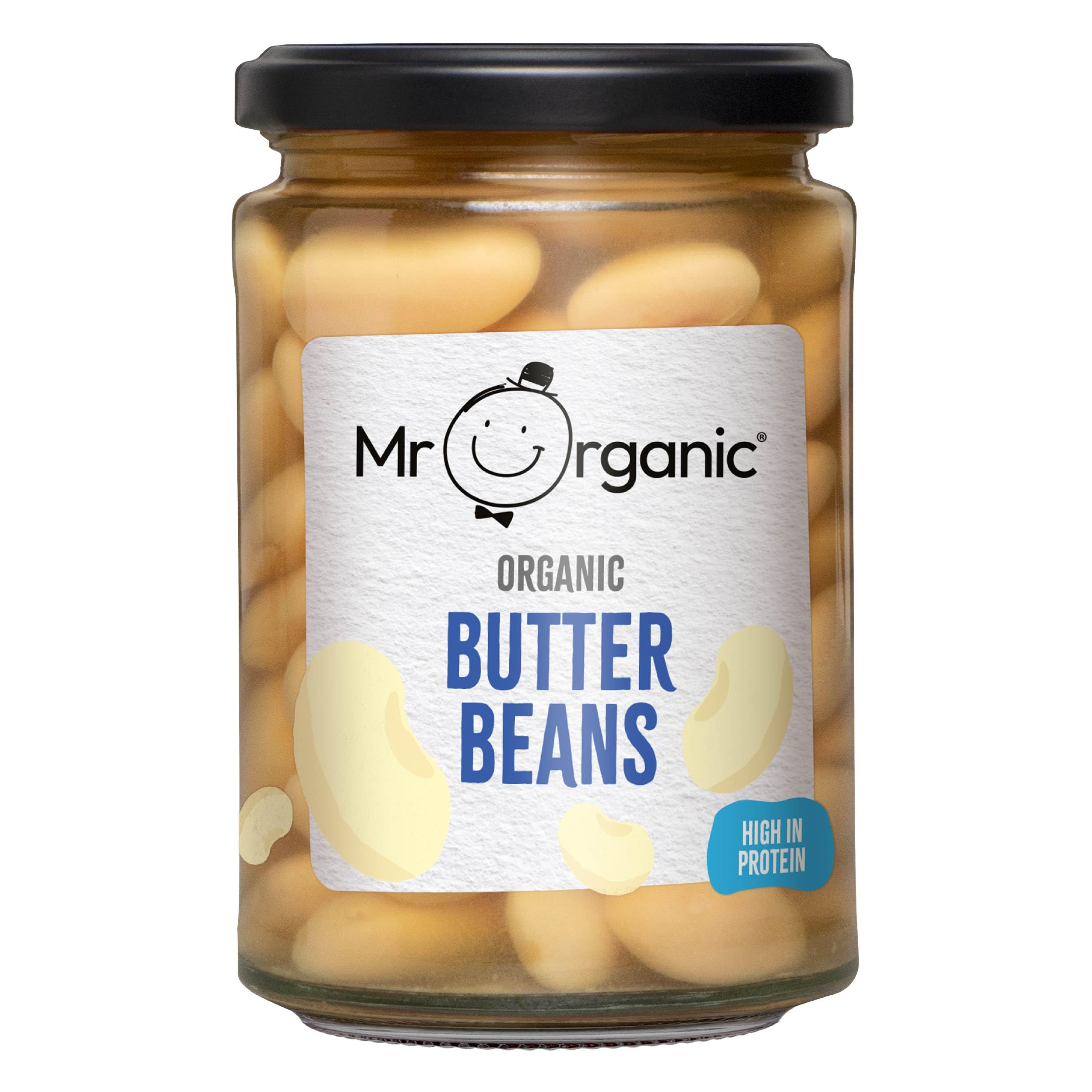 Mr Organic Butter Beans – Bio, protein- und ballaststoffreich, verzehrfertige Hülsenfrüchte in Dosen im Glas