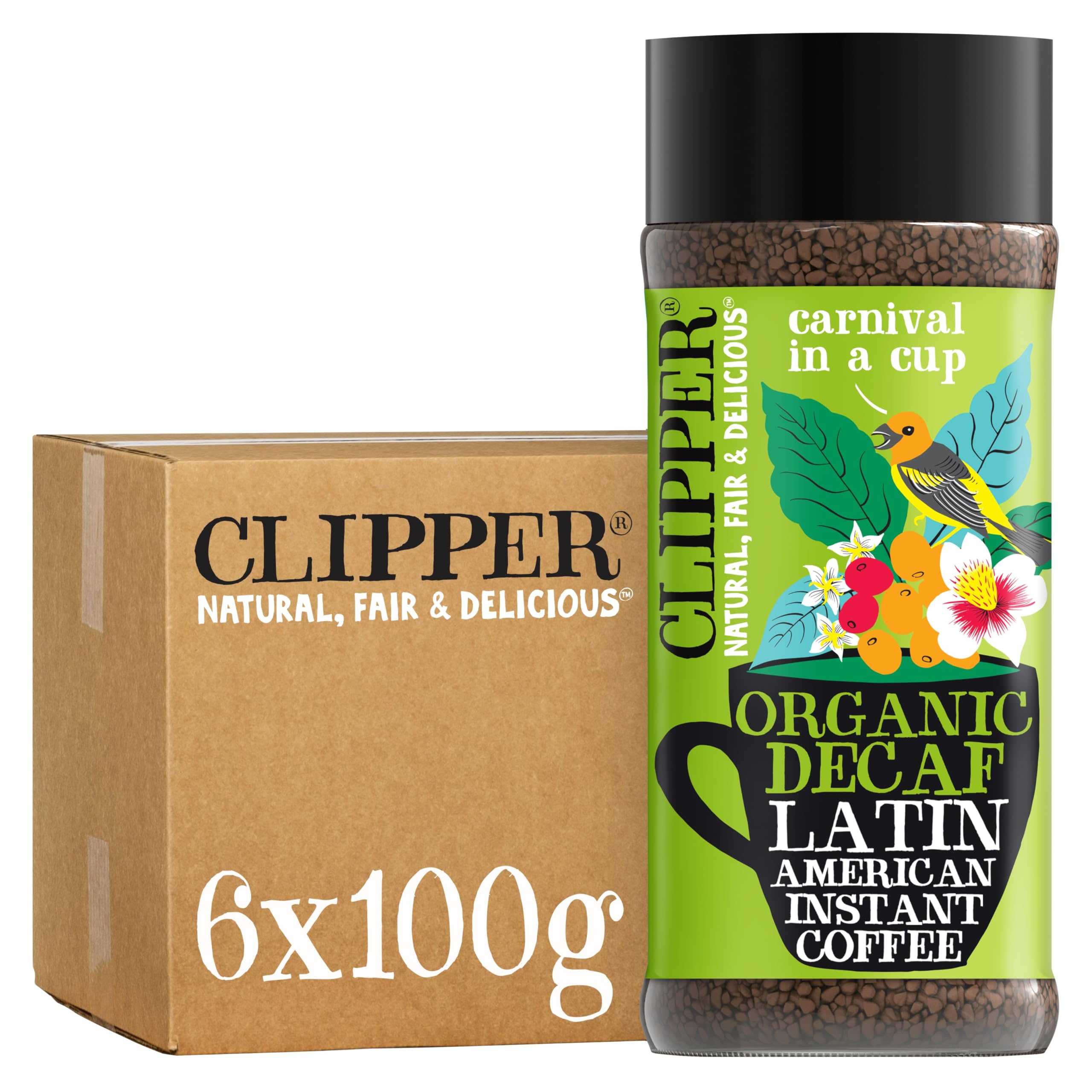 Clipper Bio-Instantkaffee aus Lateinamerika | 6 Gläser à 100 g | Fairtrade & gentechnikfrei