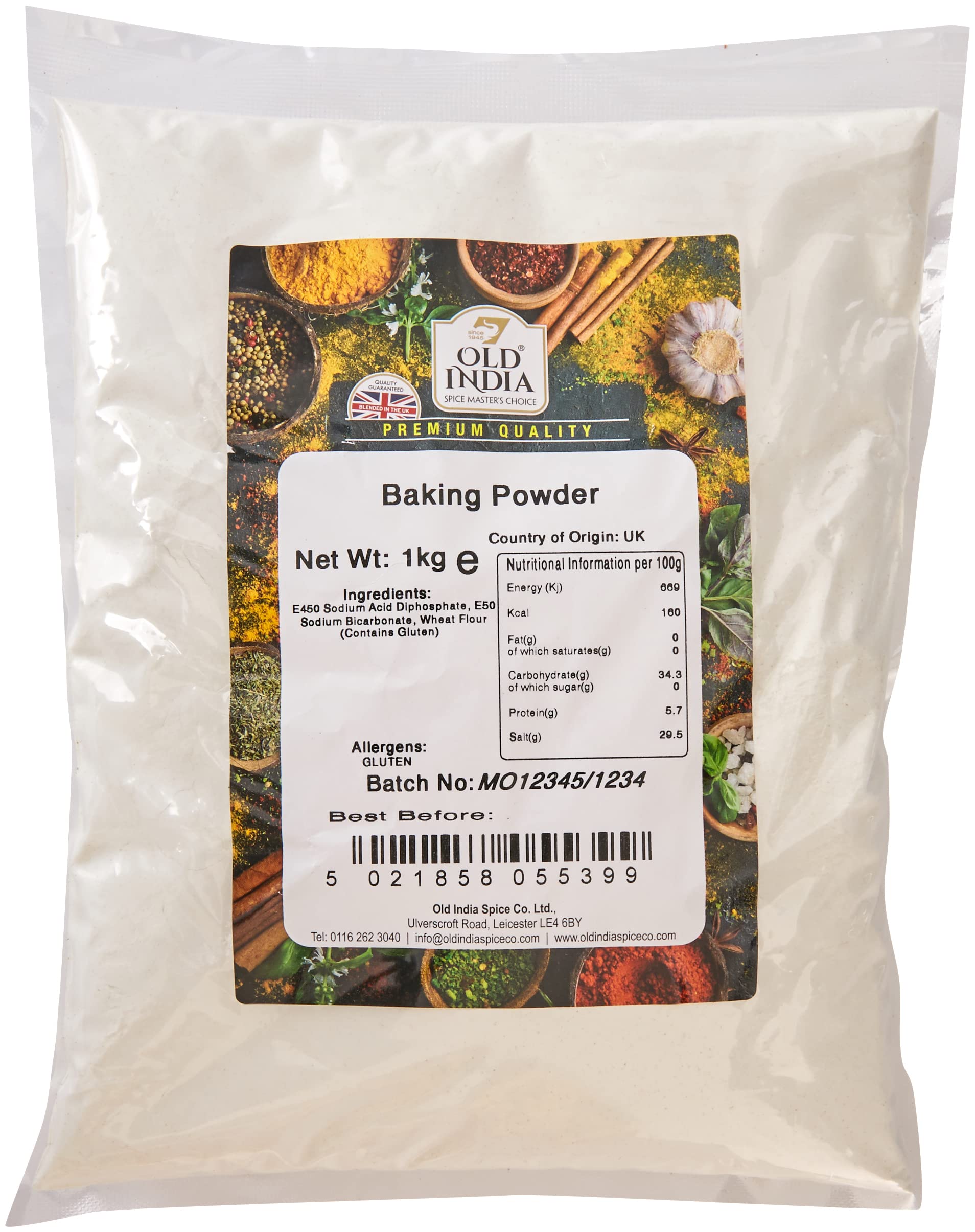 Old India Backpulver 1kg - Natürliches, zusatzstofffreies Backtriebmittel