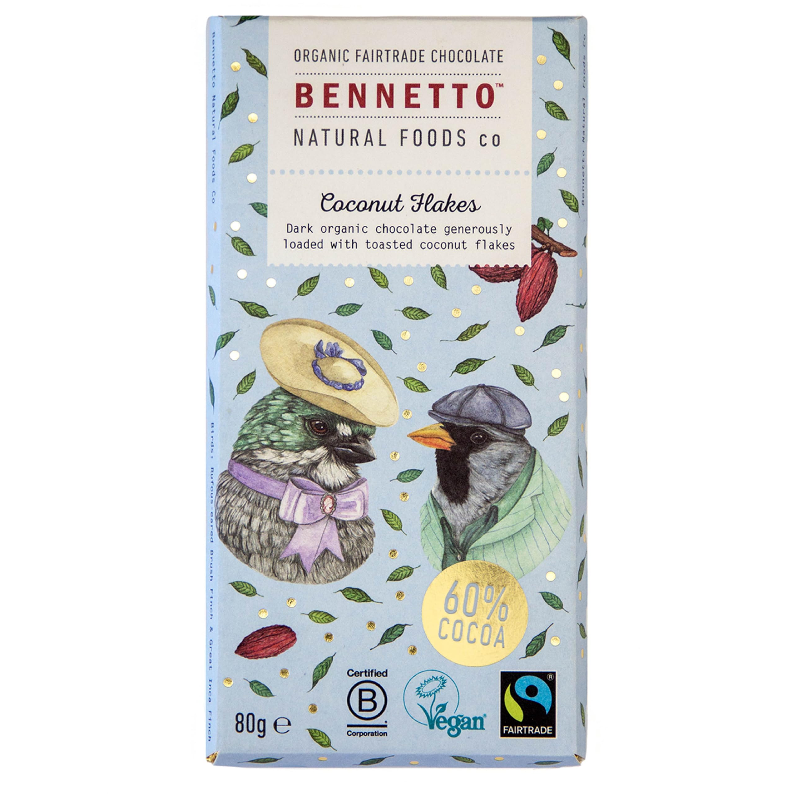 Bennetto Bio-Zartbitterschokolade mit gerösteten Kokosflocken – 90 g Fairtrade-Riegel