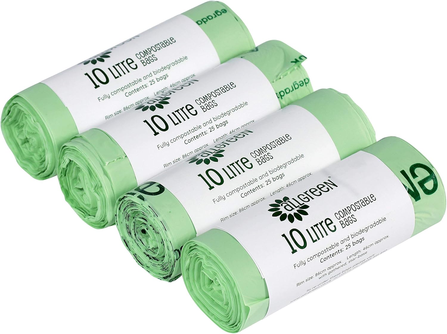 All-Green VC 10L-4 10 Liter kompostierbare Küchen-Mülleimerbeutel – 100 Beutel (4 Rollen)