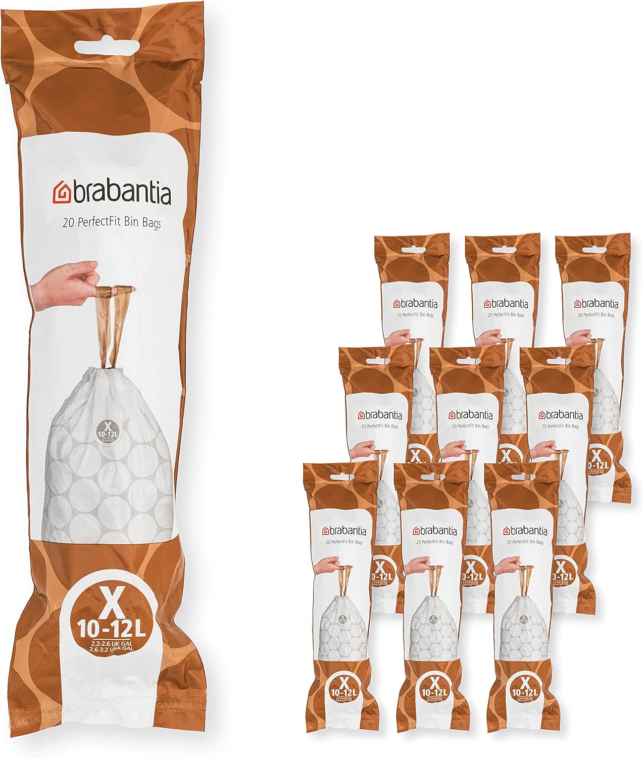 Brabantia PerfectFit Müllbeutel Multipack – Größe X (10–12 Liter) – Extra starker Kunststoff mit Bindeband