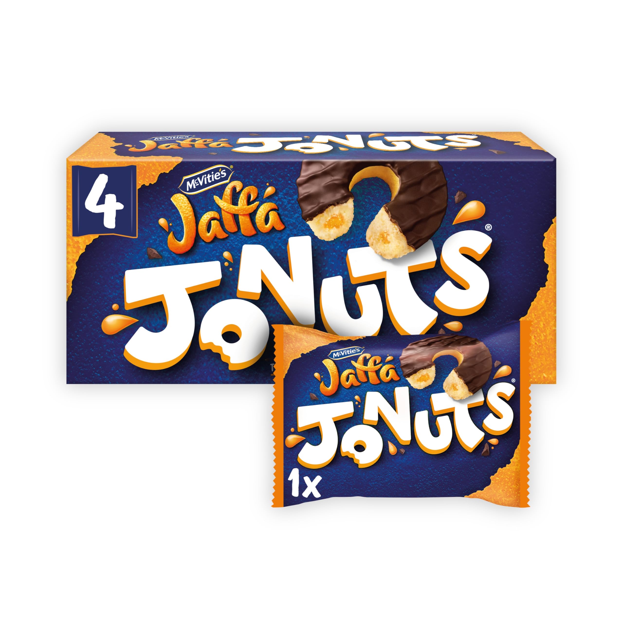 McVitie's Jaffa Cakes Original Jaffa Jonuts, 4 x 43 g schokoladenüberzogene Donut-Kekse