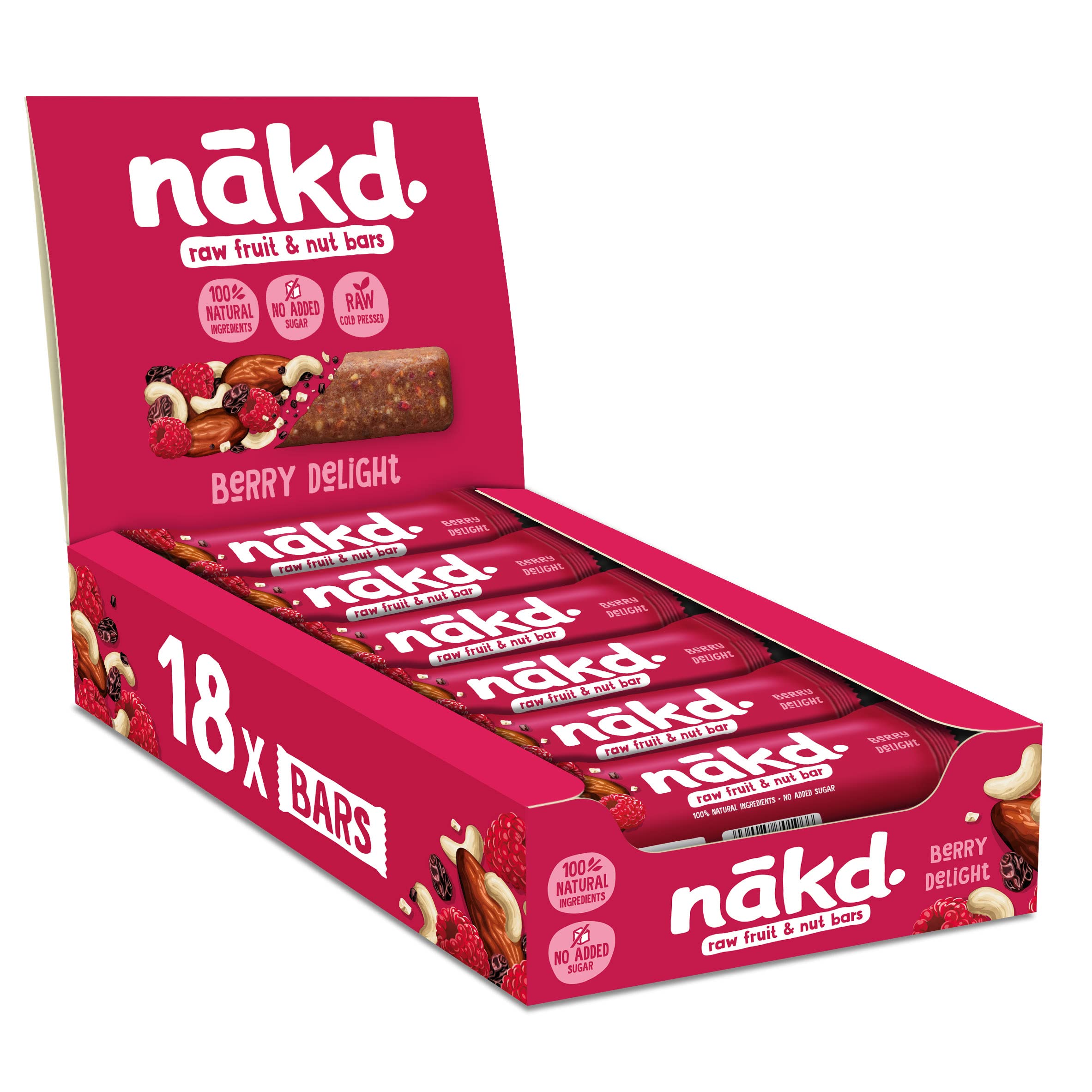 Nakd Berry Delight Rohkost- und Nussriegel – Vegan, Glutenfrei, Ohne Zuckerzusatz – 35 g x 18