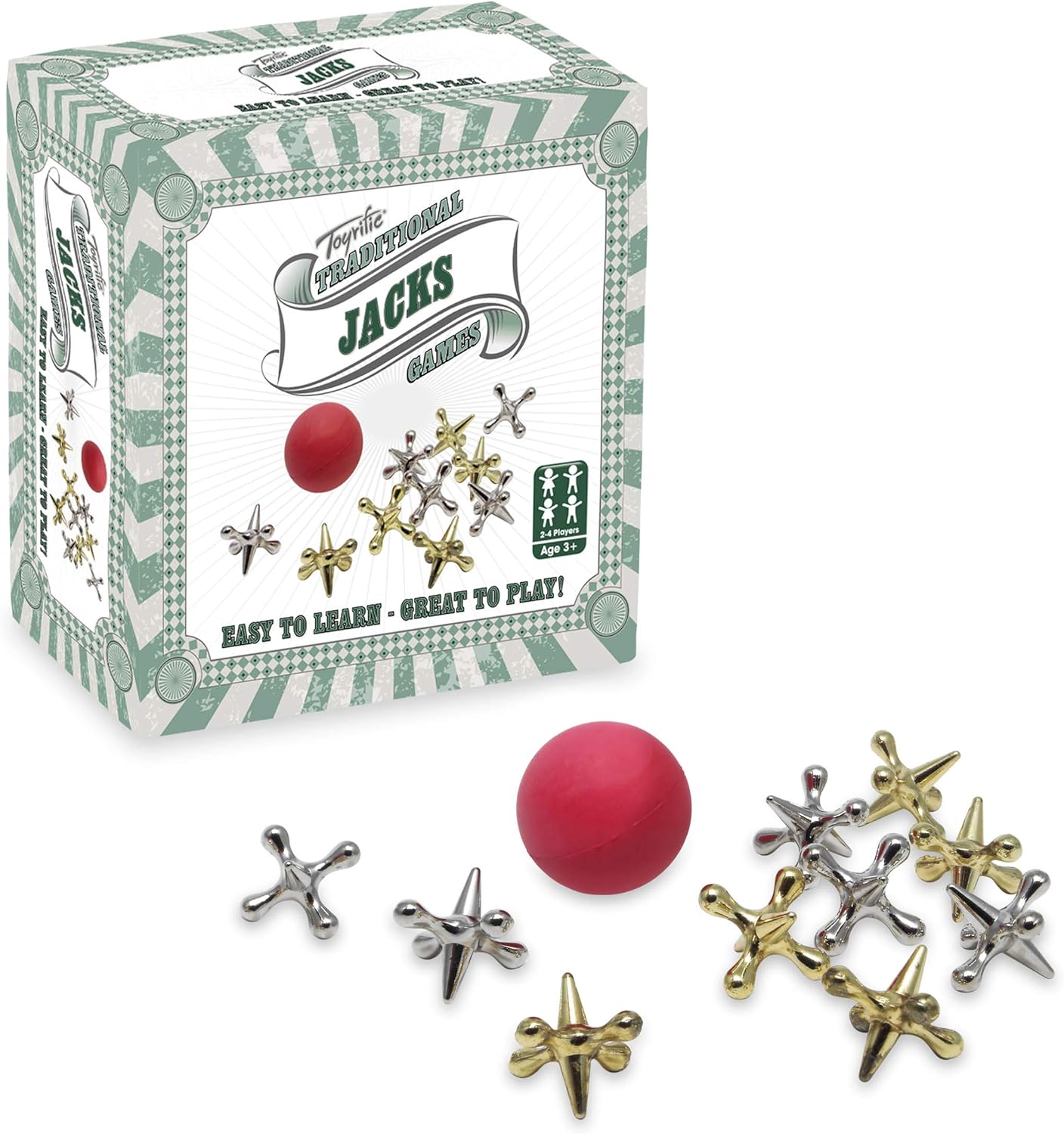 Toyrific Jacks Classic Metal Game Set with 9 Pieces and Ball