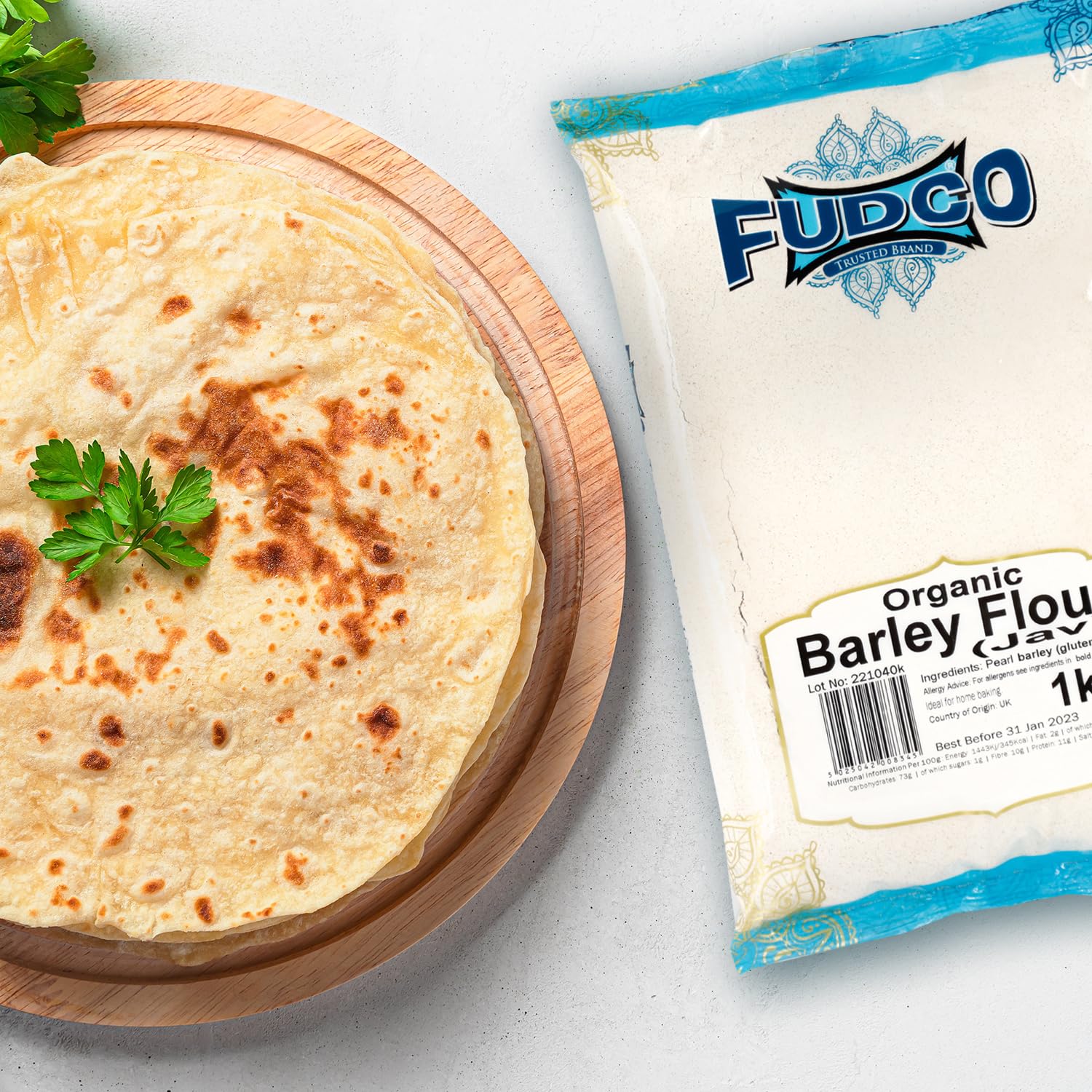 Fudco Gerstenmehl 1 kg – Nährstoffreiches Vollkorngerstenmehl zum Backen
