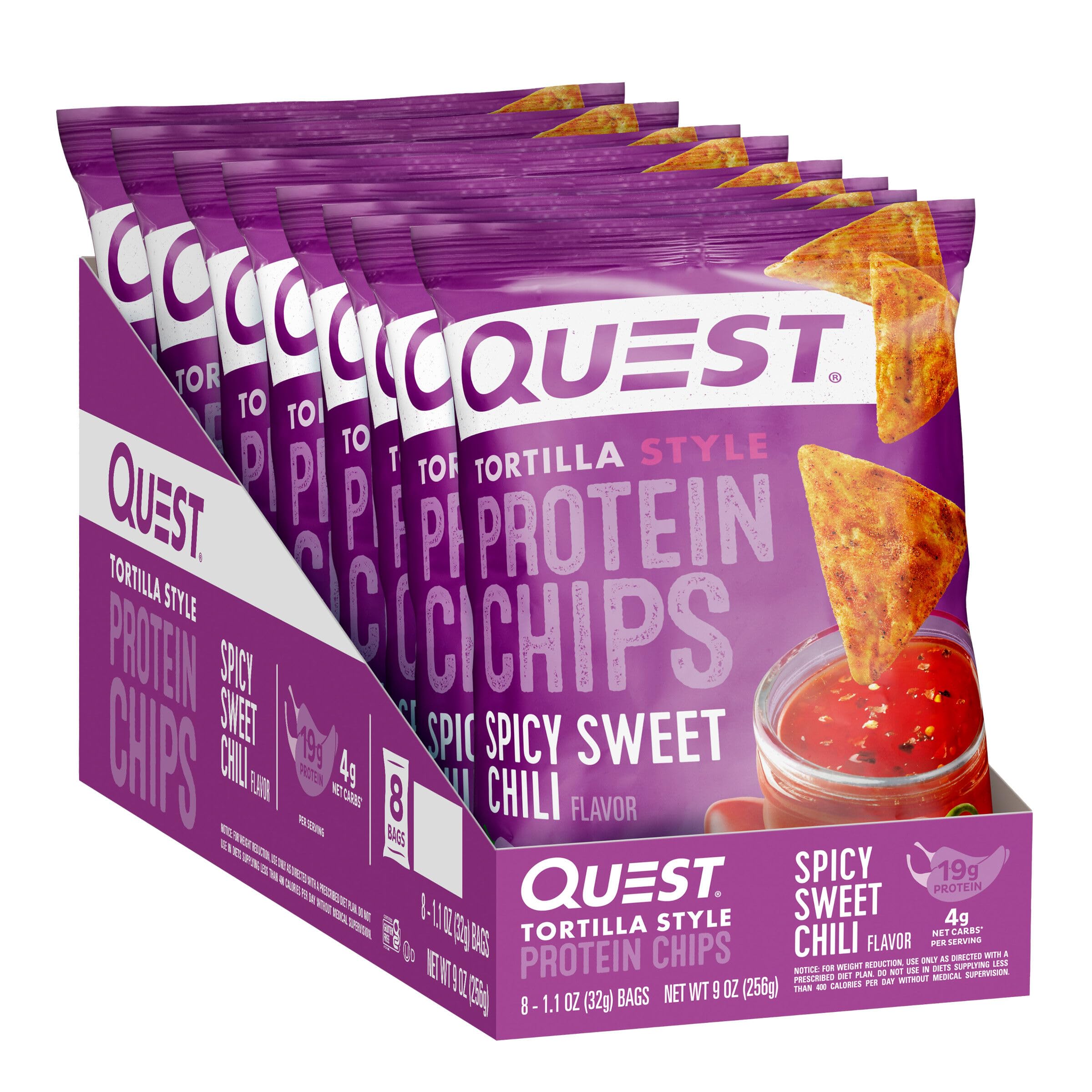 Quest Scharfe süße Chili-Tortilla-Protein-Chips, 8er-Pack (8 x 32 g)