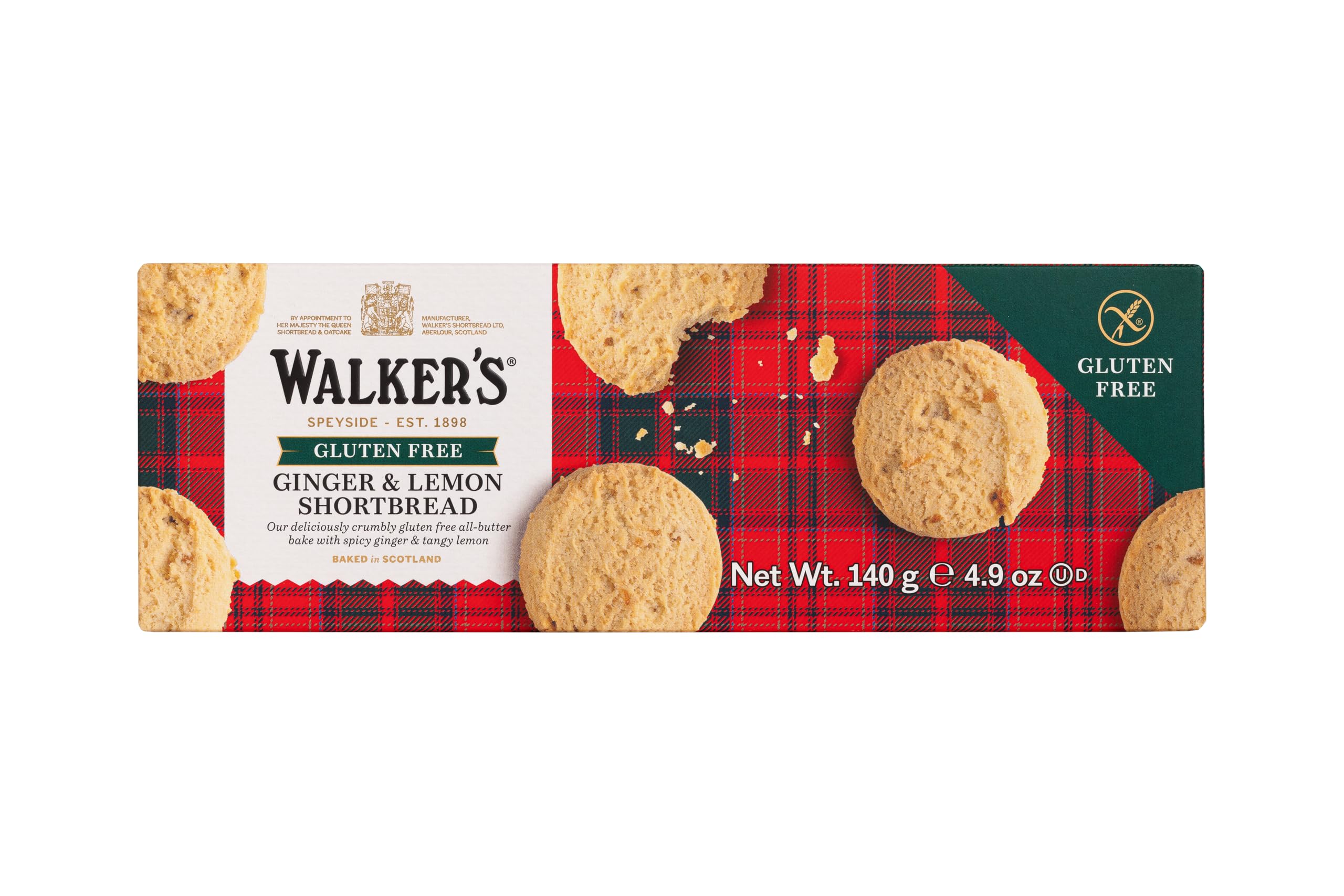 Walker's glutenfreie Shortbread-Runden – Ingwer & Zitrone, schottische Kekse mit reiner Butter