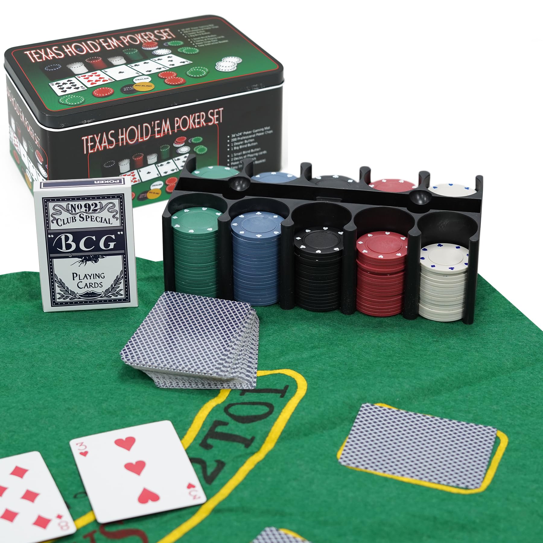 Tanness 200-teiliges Casino-Pokerset mit Chips, Karten und Spielmatte für Texas Hold'em und Blackjack