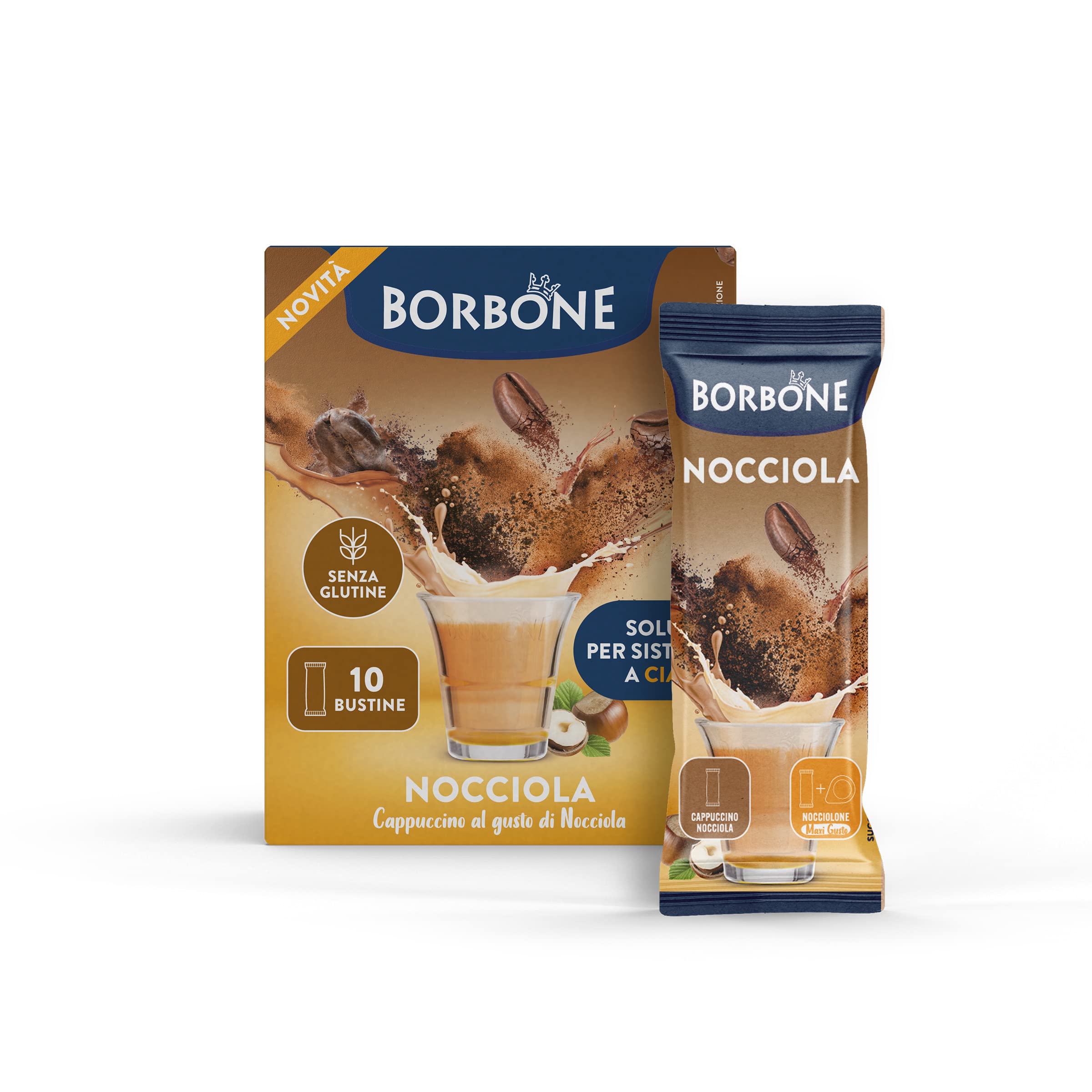 Caffè Borbone Haselnusssticks, 80 Sticks (8 x 10) – Instant-Haselnuss-Cappuccino für Pad-Systeme
