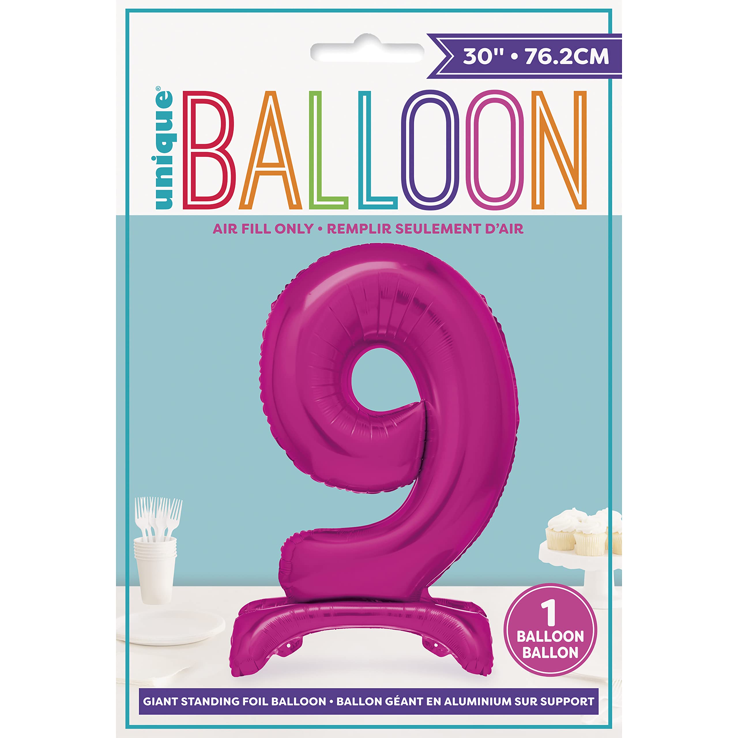 Einzigartiger, pinkfarbener Folienballon mit der Zahl 9, 76,2 cm – Partydekoration