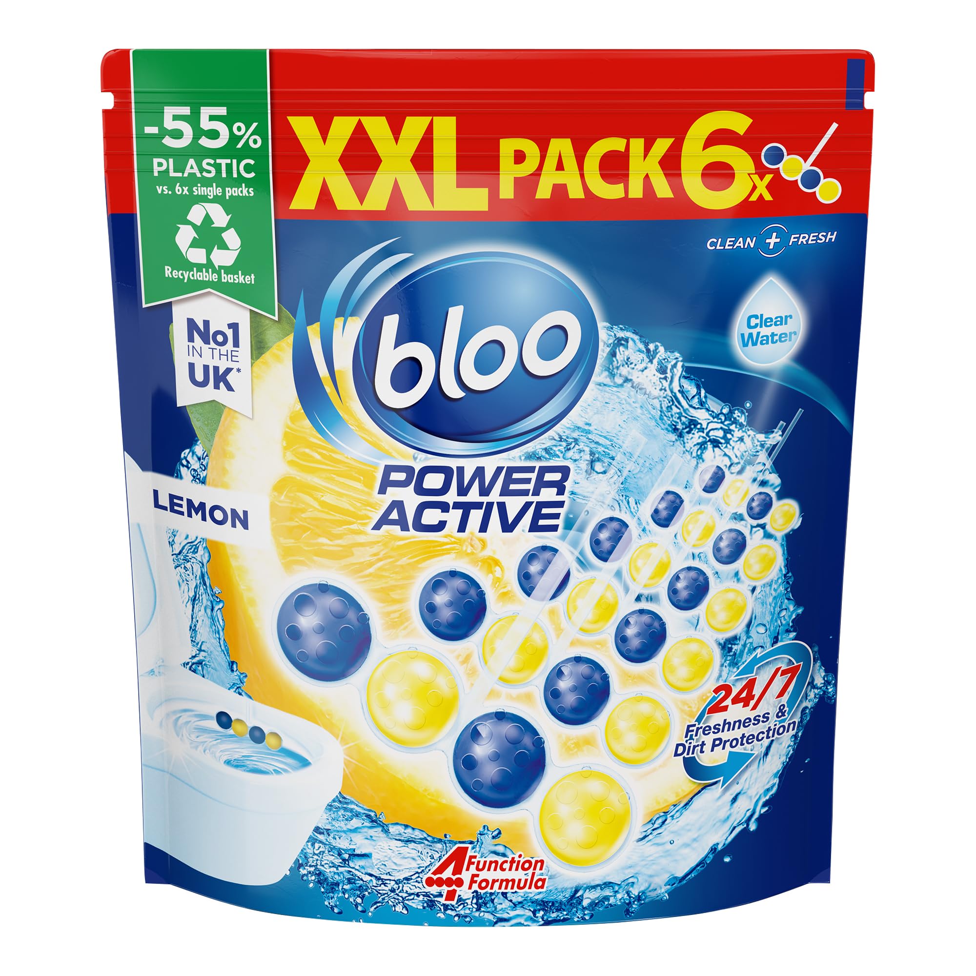 Bloo Power Aktiv Toilettenstein XXL Packung (300g = 6x50g) - Frischer Zitronenduft