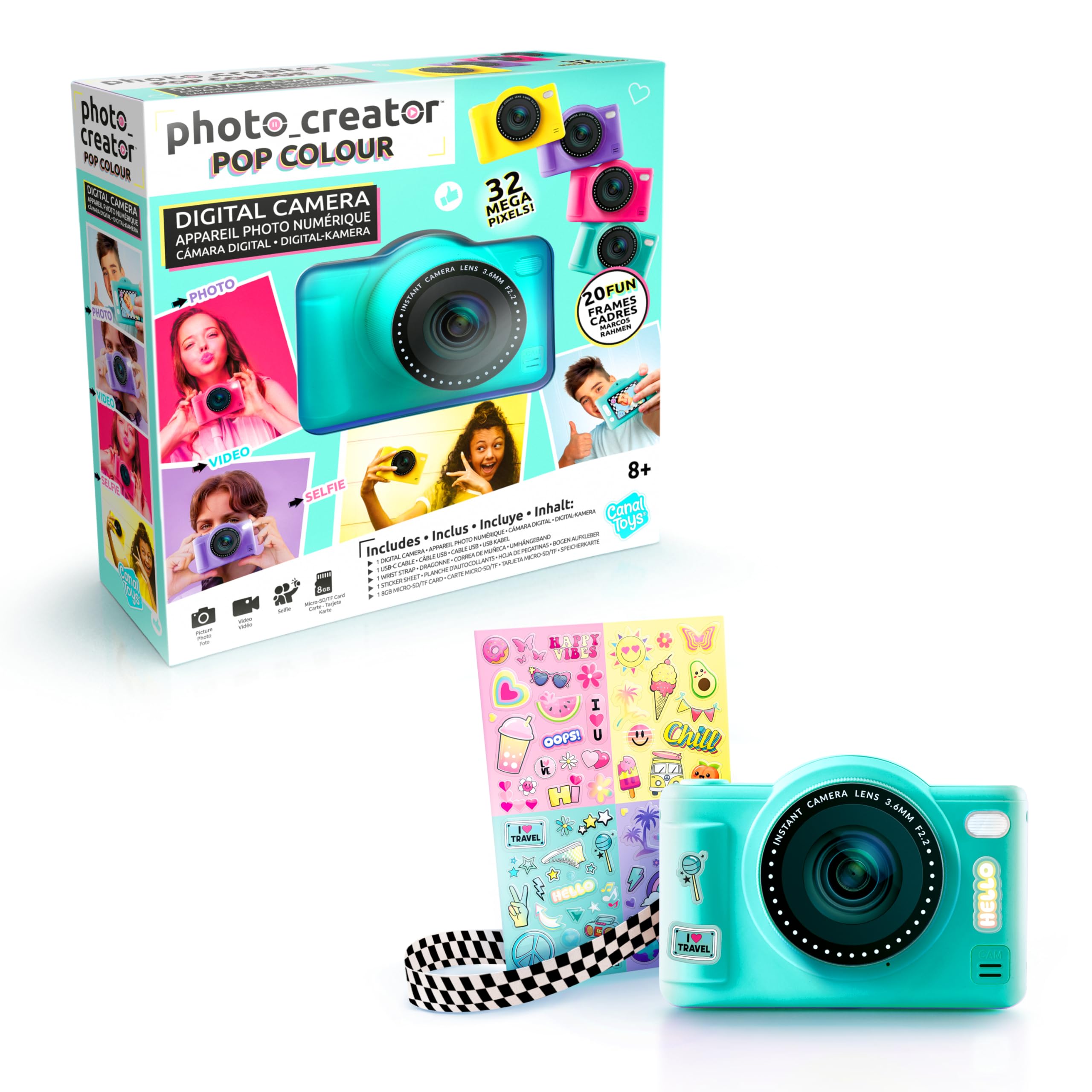 Photo Creator Pop Colour Camera Green - 32MP Kids Digital Camera with 2.4" Screen & 8GB Card