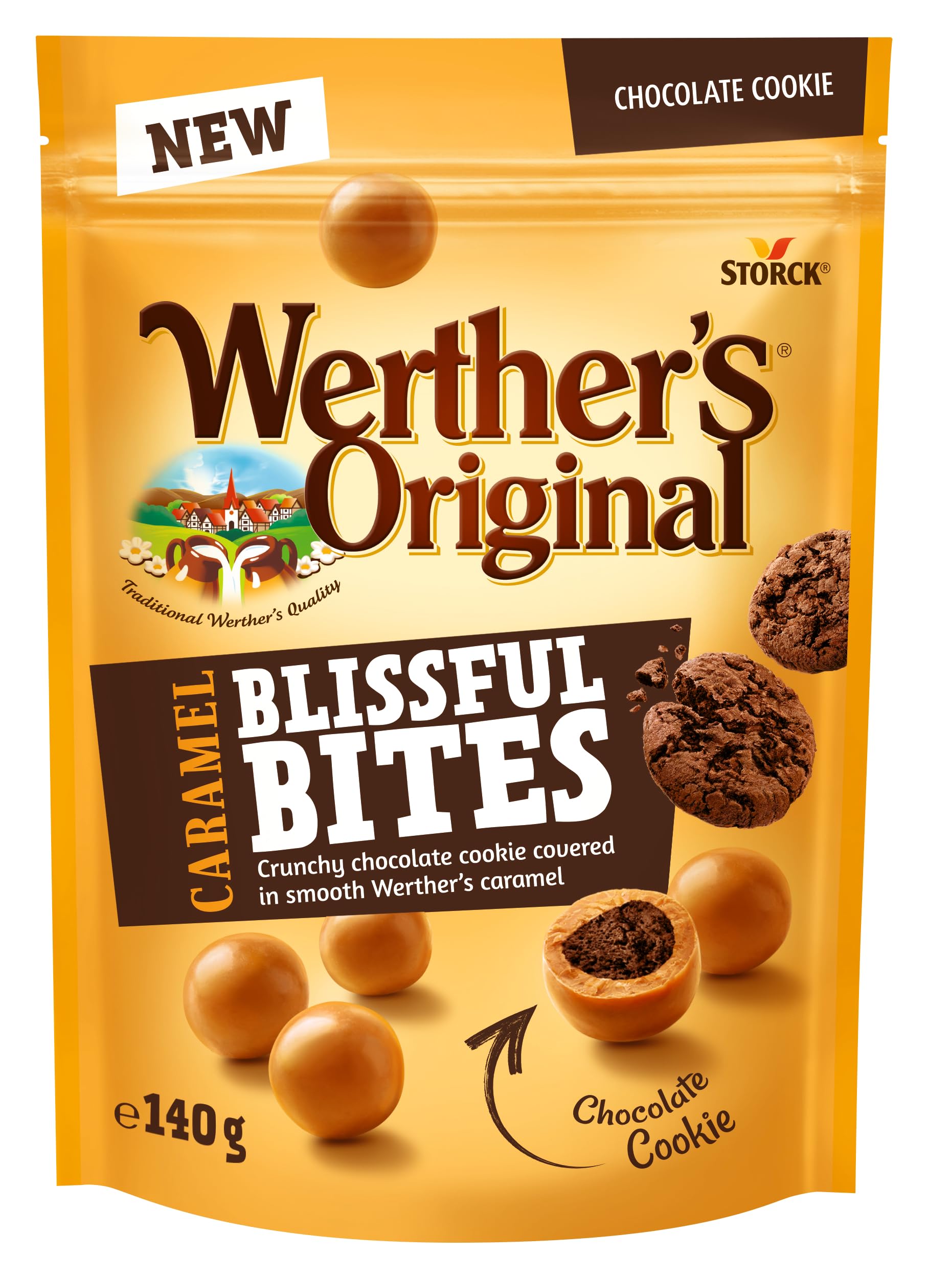 Werther's Original Caramel Blissful Bites, Süßes Karamell mit Cookie Crunch, Vegetarisch, 140g