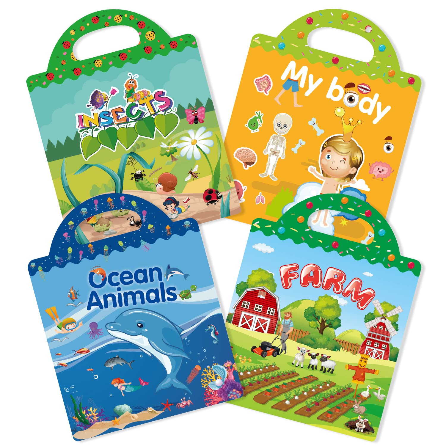 GUYUCOM 4er-Pack wiederverwendbare Stickerbücher für Kinder – pädagogisches DIY-Spielzeugset zum Basteln