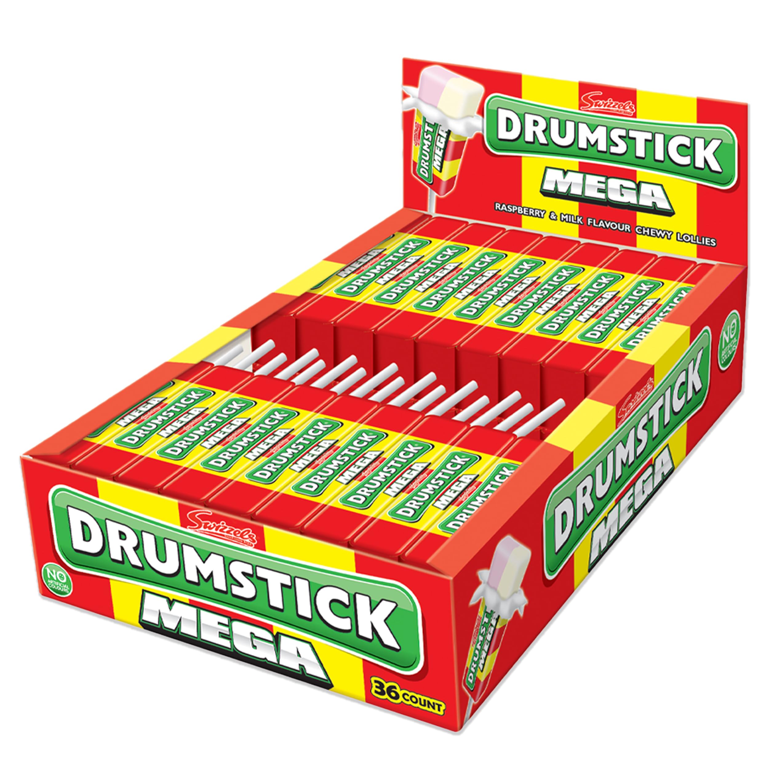 Swizzels Mega Original Drumstick Lollies mit Himbeer- und Milchgeschmack, Multipack-Großpackung (36 Lollies)