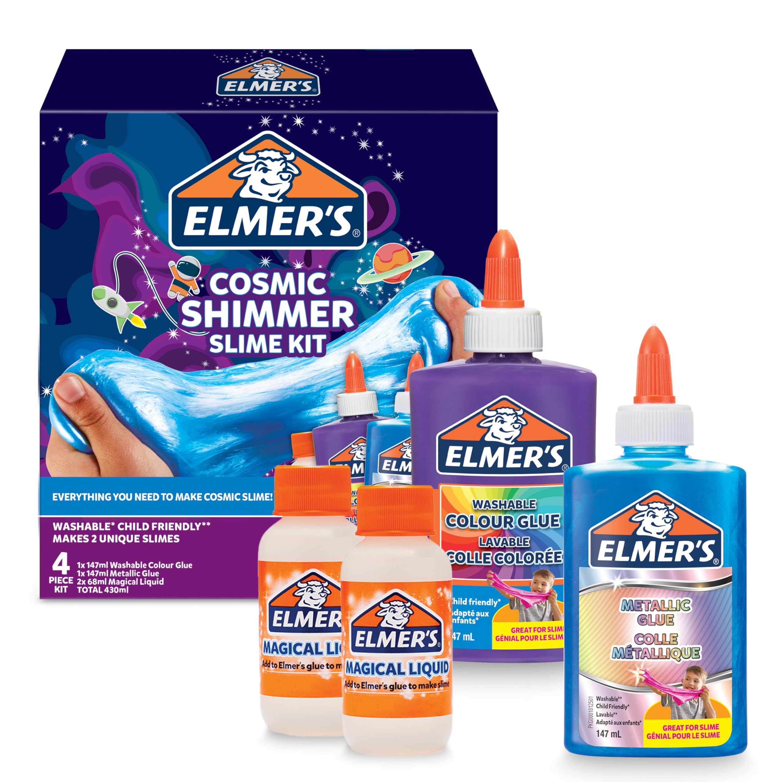 Elmer's Cosmic Shimmer Slime Kit – Metallicblauer und violetter Kleber mit magischem Flüssigaktivator