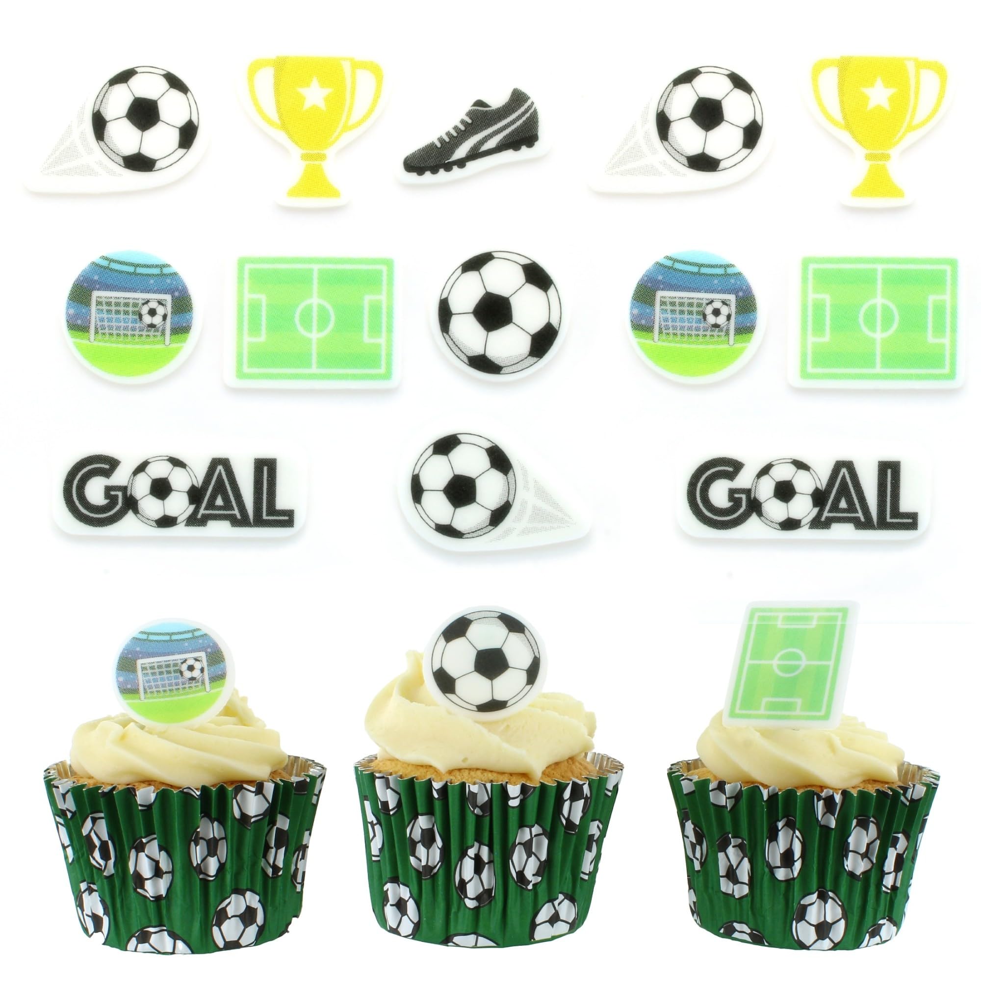 Culpitt – Fußball-Zuckerdekorationen, 32 Stück, essbare Cupcake-Topper