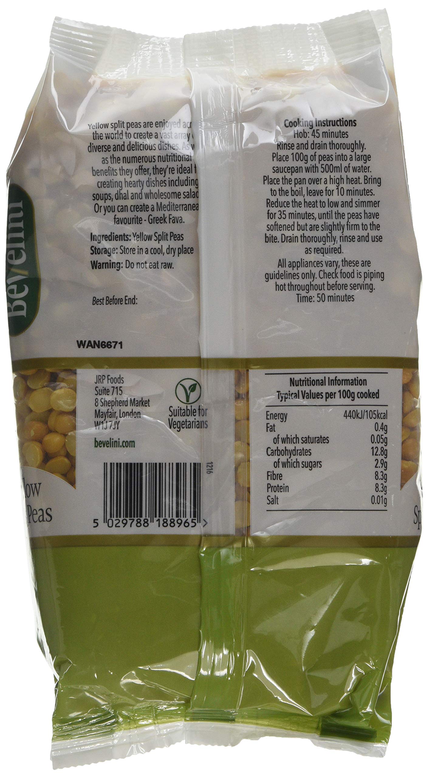 Bevelini Gelbe Spalterbsen 500 g – Getrocknete gelbe Erbsen für Suppen, Eintöpfe, Dhal und griechische Fava