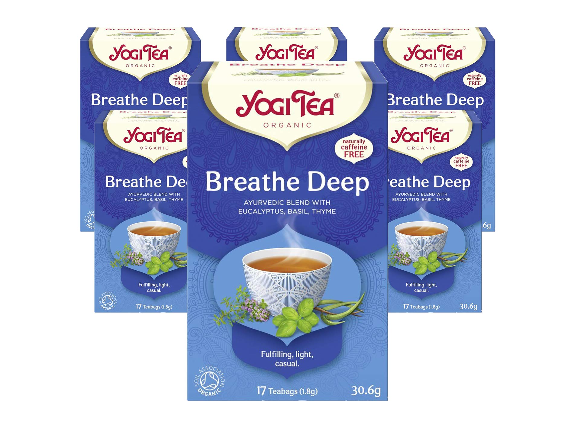 YOGI TEA – Breathe Deep Bio-Kräutertee, natürlich koffeinfrei, Mischung aus Eukalyptus, Basilikum und Thymian