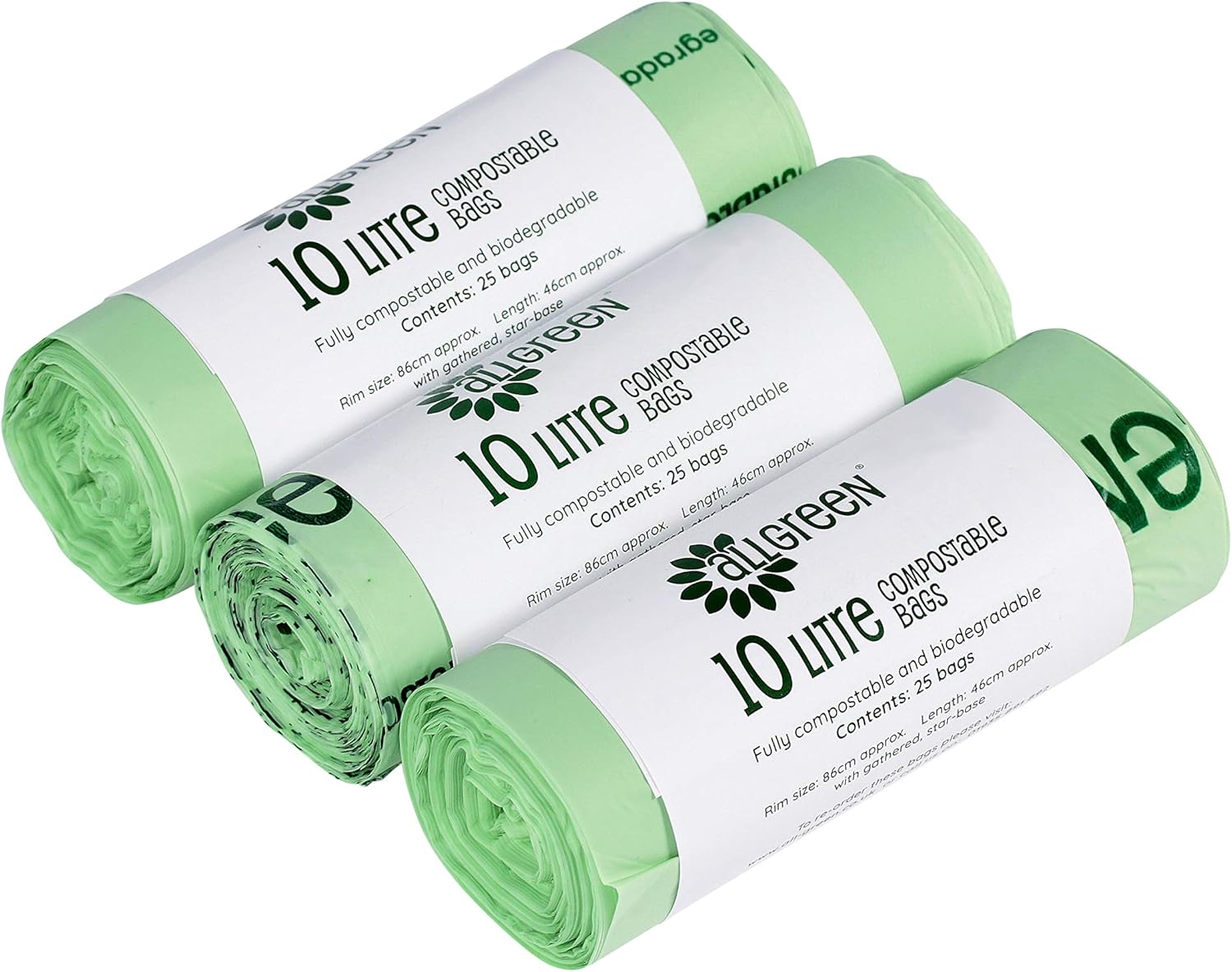 All-Green kompostierbare Müllbeutel für 10-Liter-Küchenbehälter (75 Beutel, Sternboden-Design)