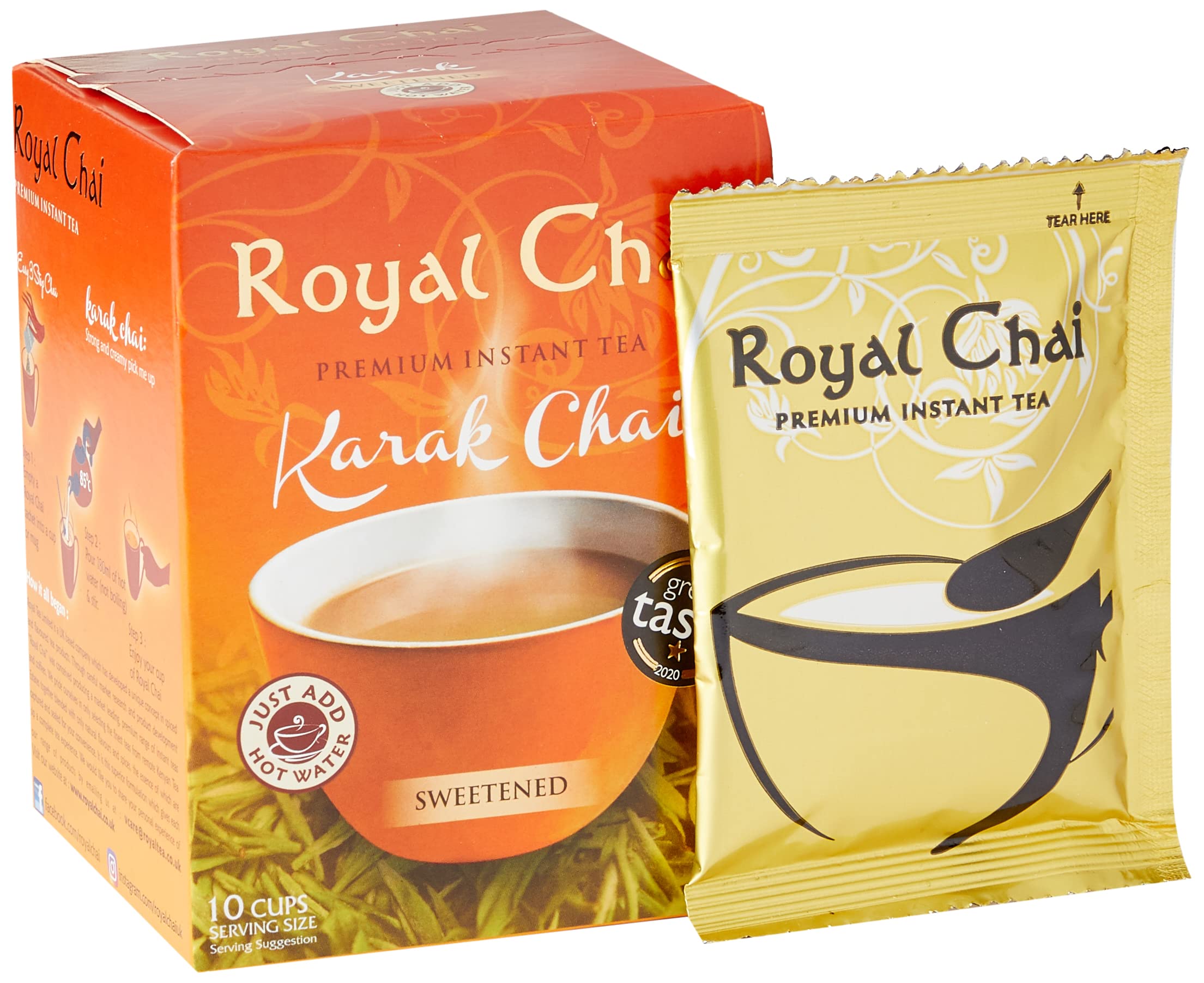 Royal Chai Premium Instant Karak Chai (gesüßt) – 10er-Packung