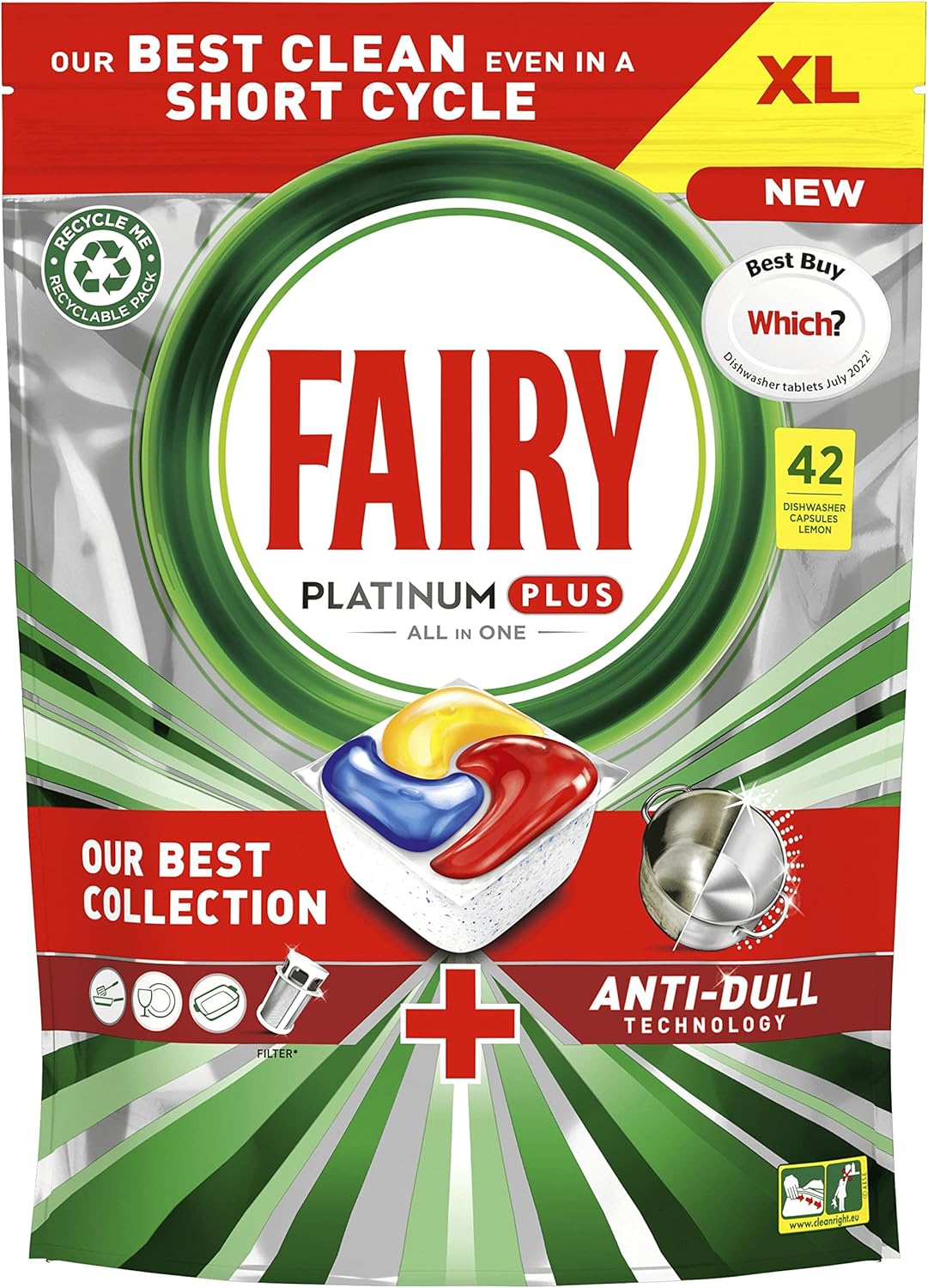 Fairy - Platinum Plus All-in-1 Geschirrspültabs, 42 Tabs, Zitronenduft