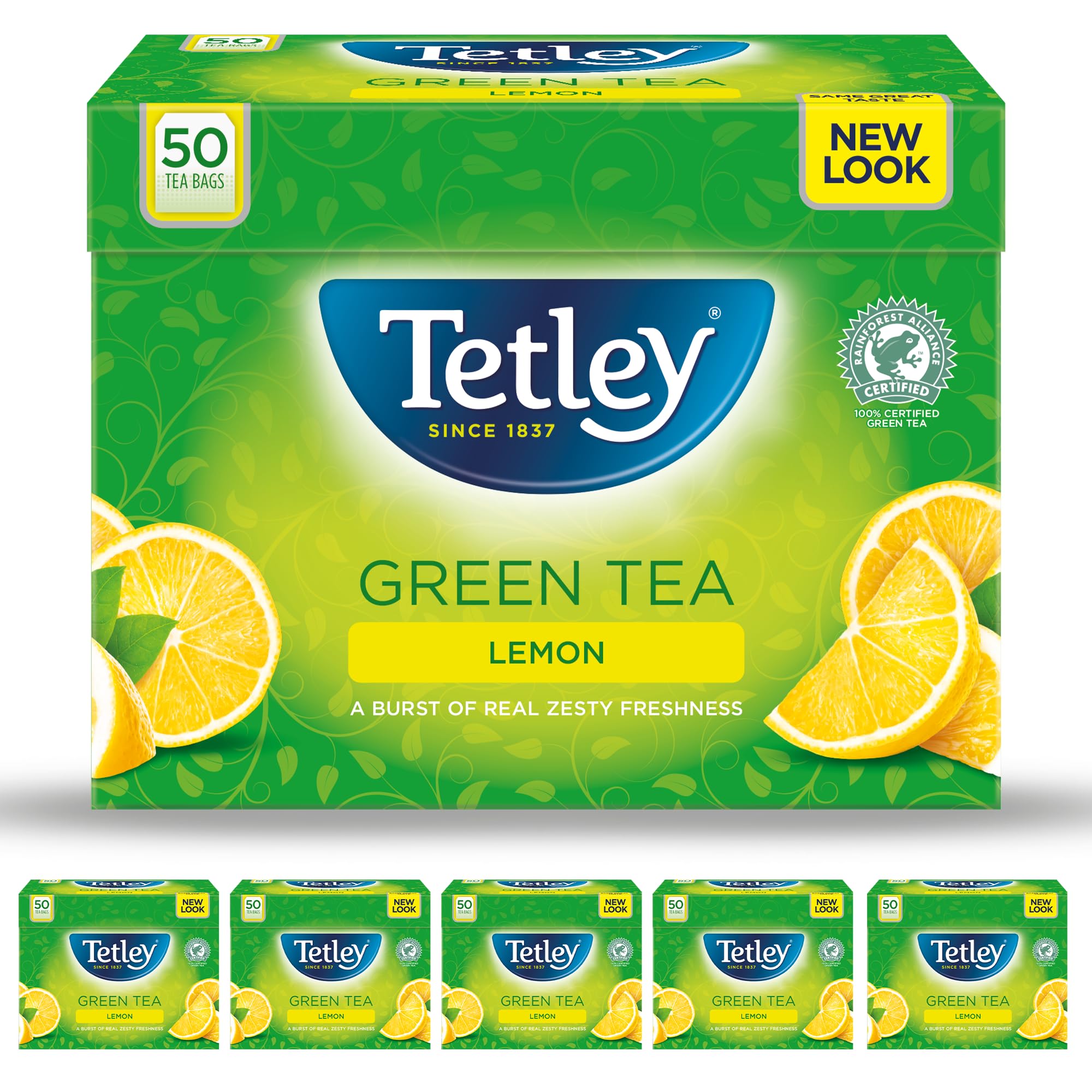 Tetley Lemon Green Tea Bags – Rainforest Alliance-zertifiziert – 100 % pflanzlich – 300 Teebeutel (6 x 50)