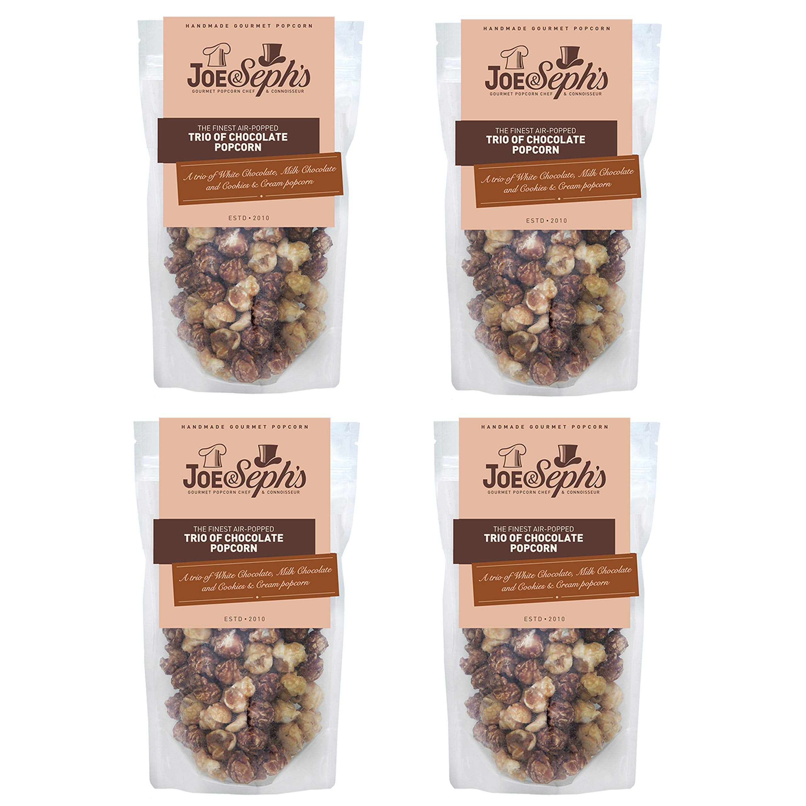 Joe & Sephs Schokoladenpopcorn-Trio (4 x 80 g) – süßer Gourmet-Snack aus der Heißluftmaschine