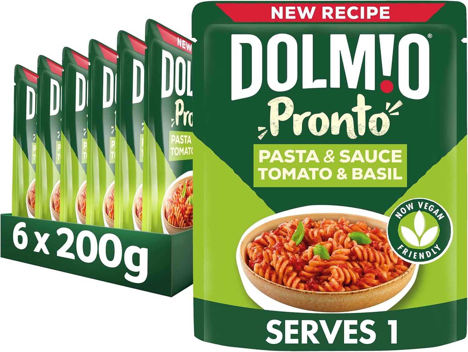 Dolmio Pasta Pronto Tomaten-Basilikum-Mikrowellen-Fusilli mit Sauce, 6er-Pack
