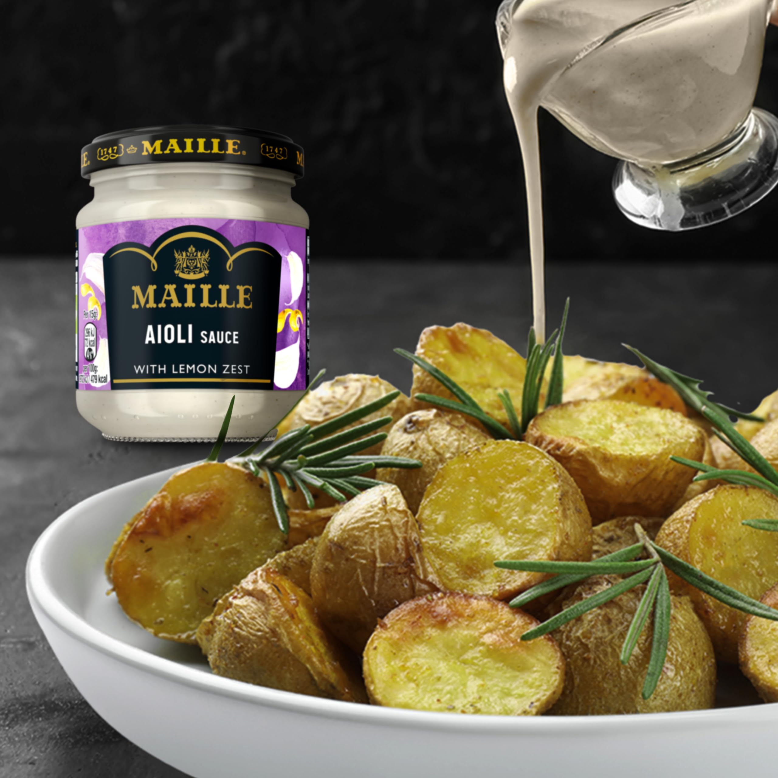Maille Aioli Sauce mit Knoblauch, Zitronenschale & schwarzem Pfeffer - Dip & Kochsauce