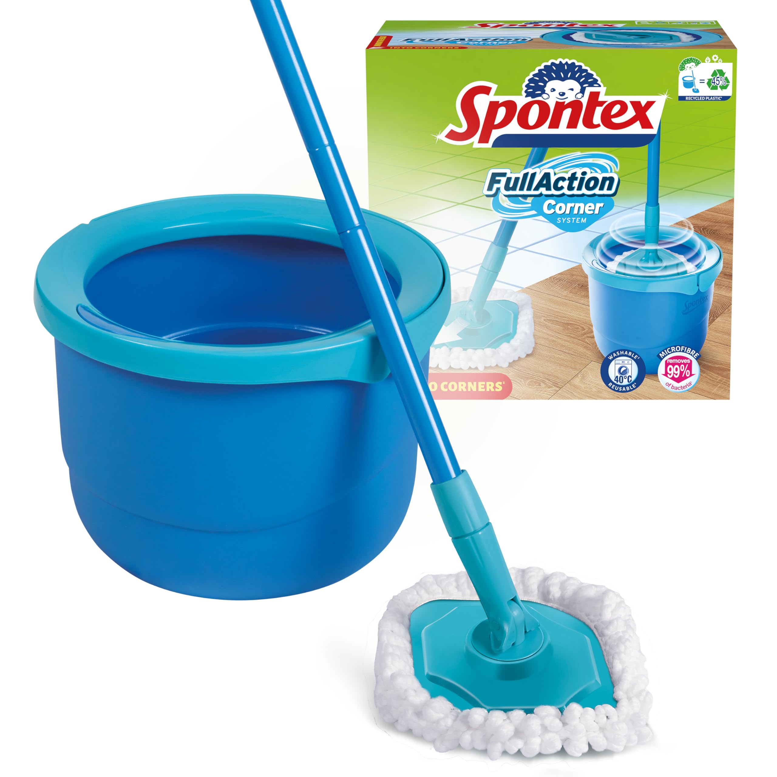 Spontex Full Action Corner System Spin Mop und Eimer-Set mit Mikrofaserkopf