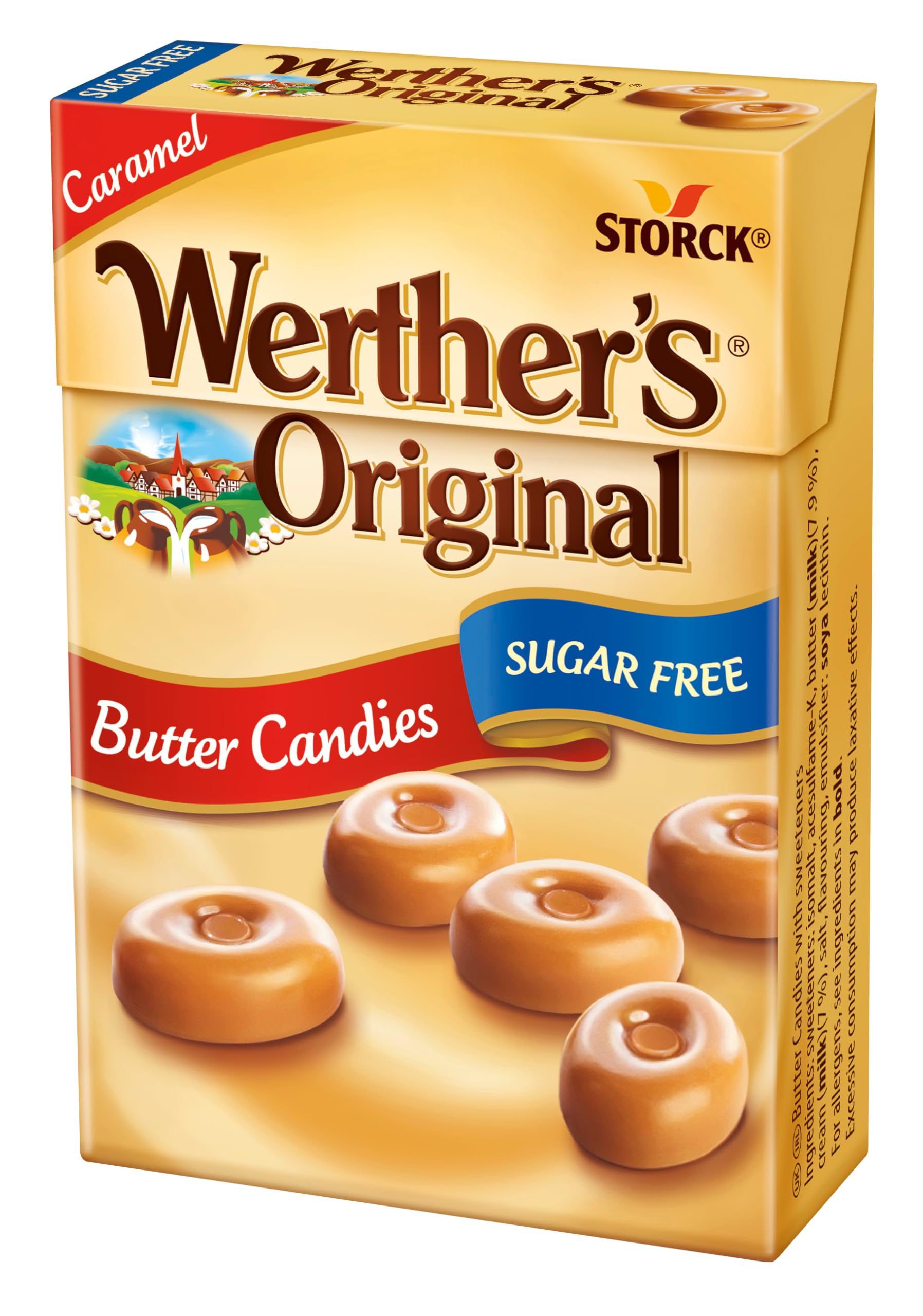 Werther's Original Zuckerfreie Butterkaramell Bonbons, Glutenfrei & Vegetarisch, 42 g Box (20 Stück)