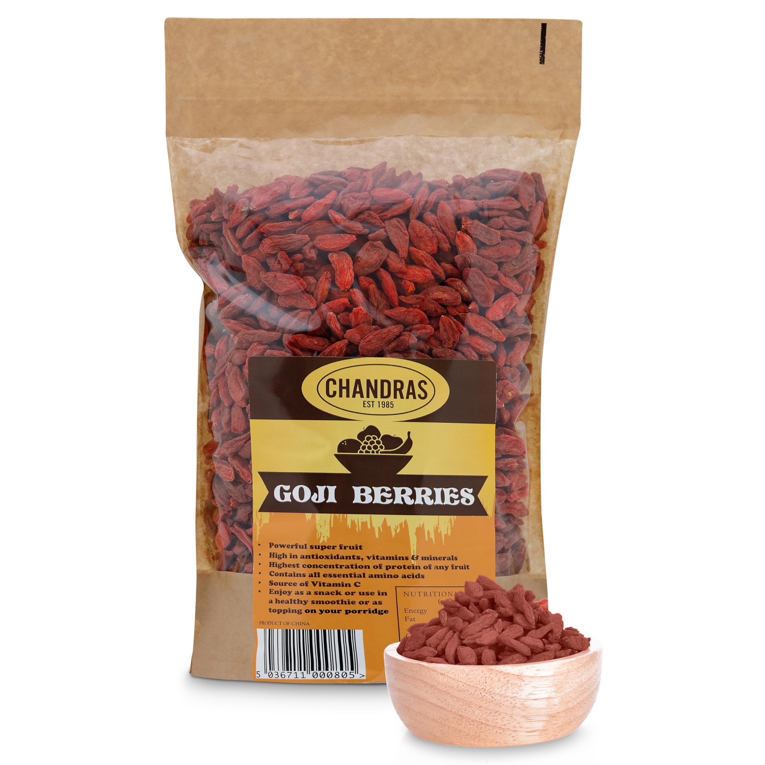 Chandra Whole Foods – Goji-Beeren 1 kg – 100 % reine getrocknete Superfrucht