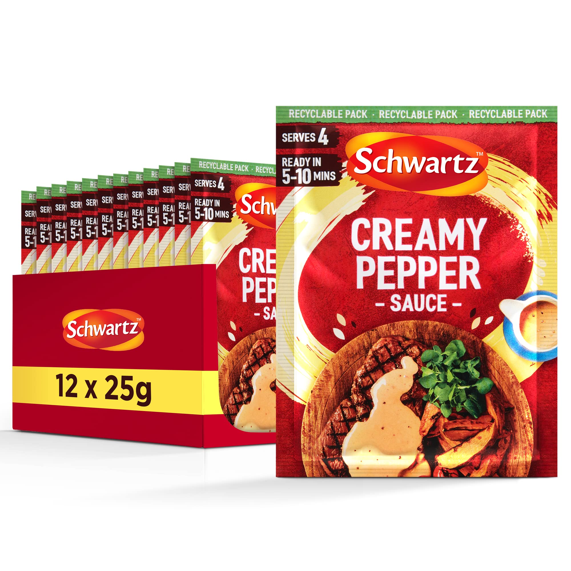 Schwartz - Cremige Pfeffersauce 25 g | 12er-Pack | Reichhaltige und cremige Steaksaucenmischung