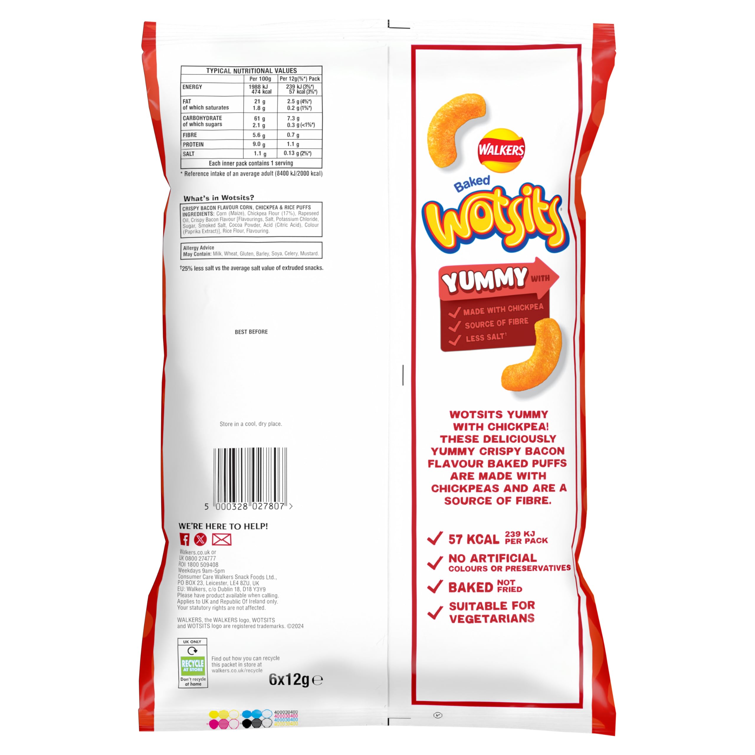 Walkers Wotsits Crispy Bacon Flavour Chips Multipack (6er-Pack)