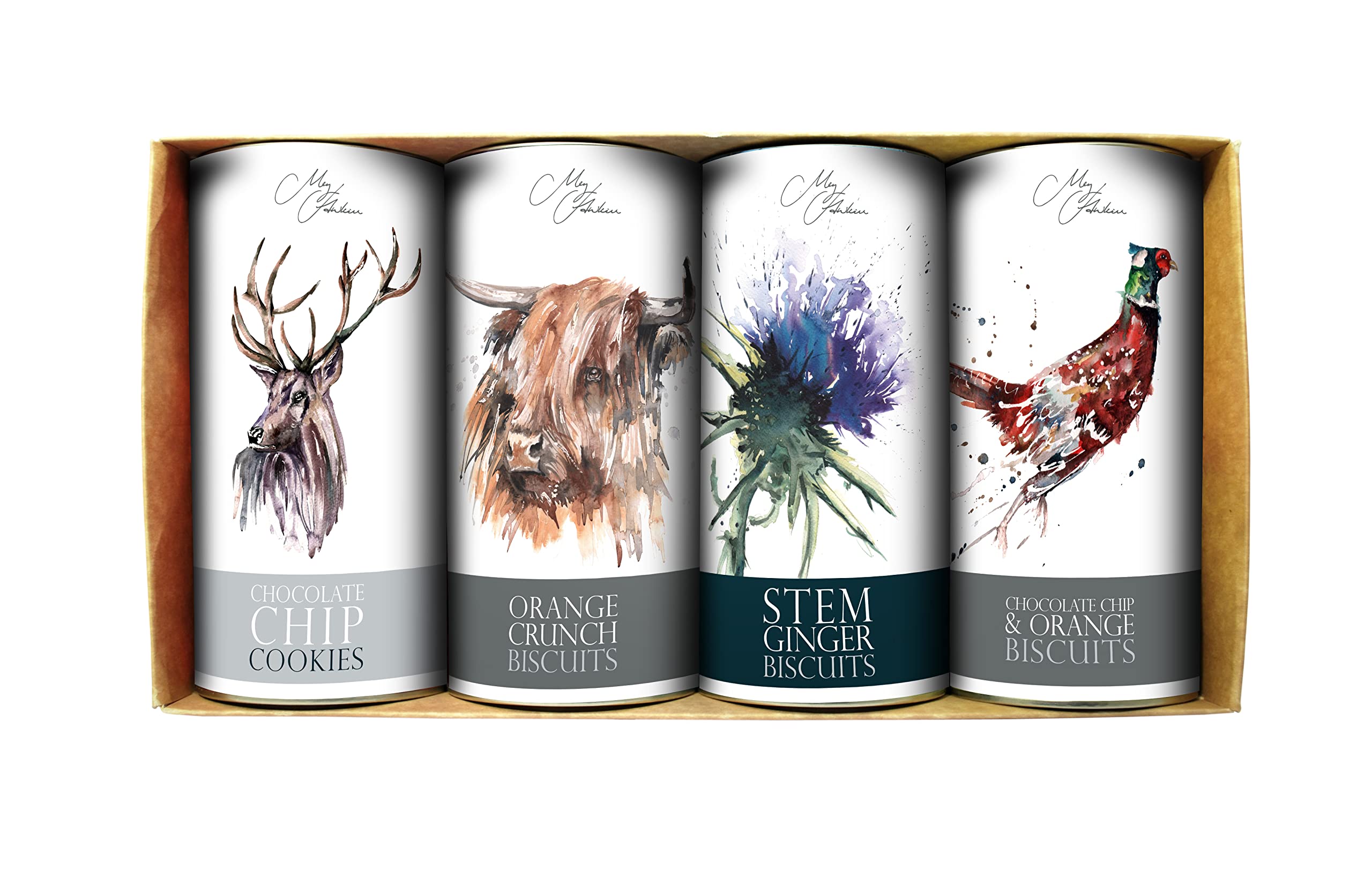 Meg Hawkins Farrah's of Harrogate 4-Trommel-Geschenkset – Hirsch, Kuh, Distel, Fasan