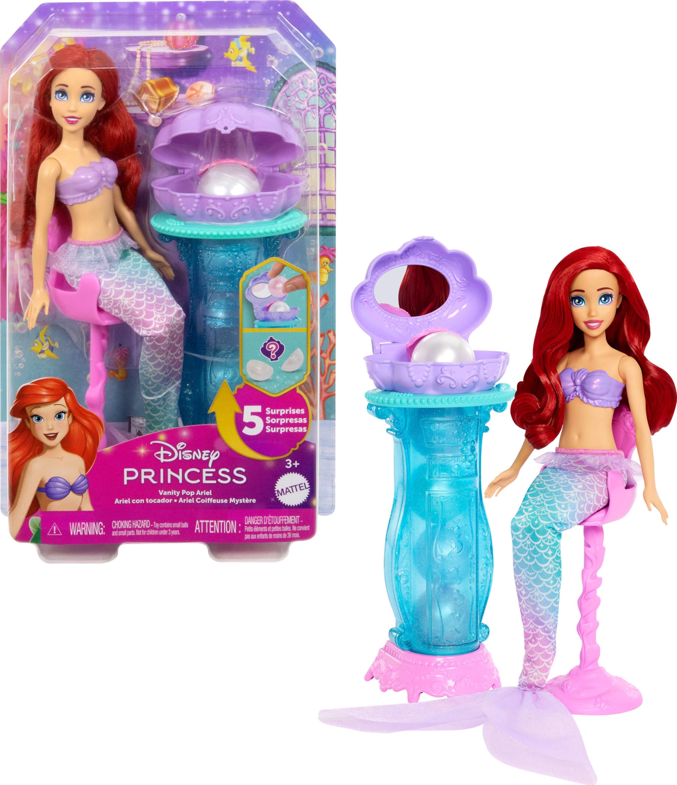 Mattel Disney Princess Ariel Vanity Pop Mermaid Fashion Doll Playset - Ages 3+